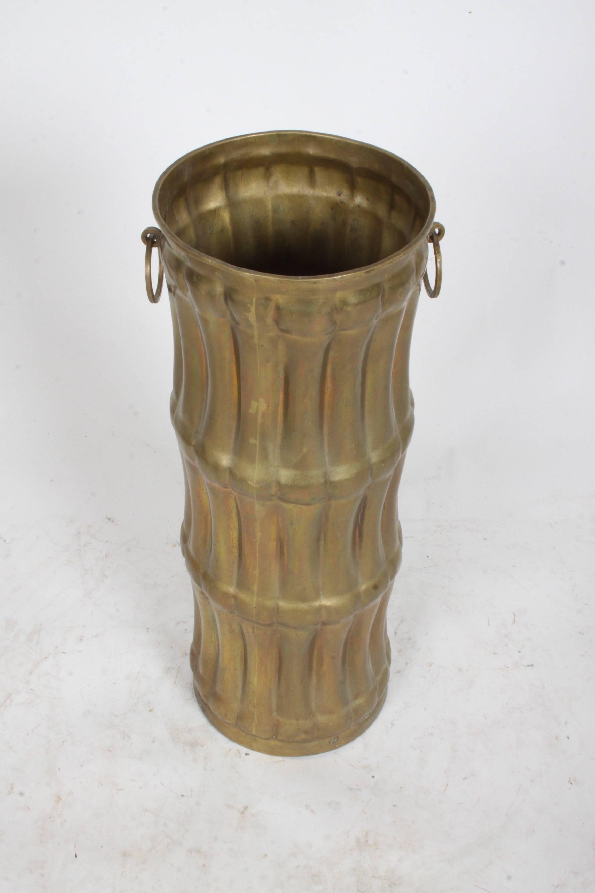 Midcentury solid brass faux bamboo umbrella stand, great patina. Made in Italy.