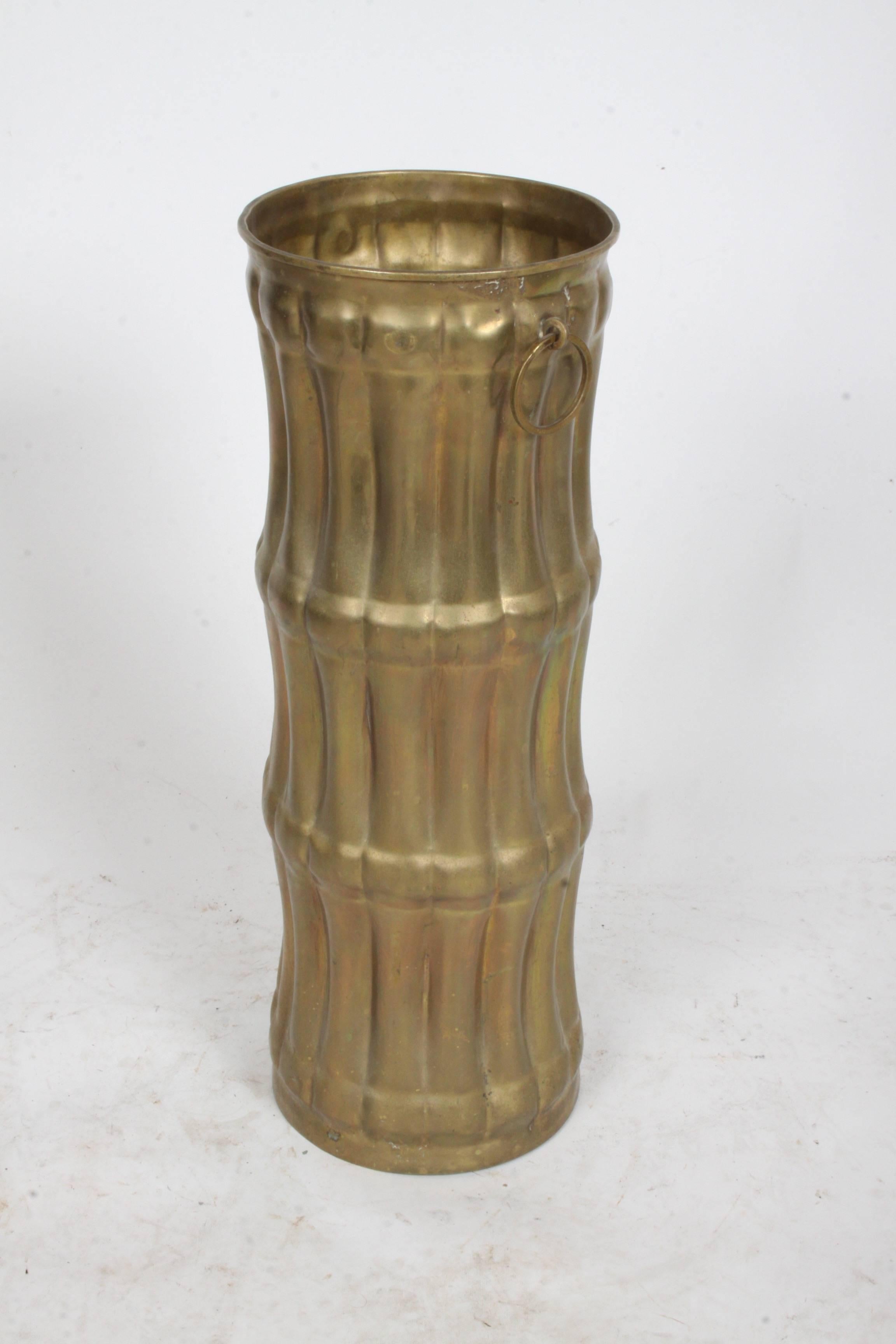 Hollywood Regency Vintage Brass Faux Bamboo Umbrella Stand