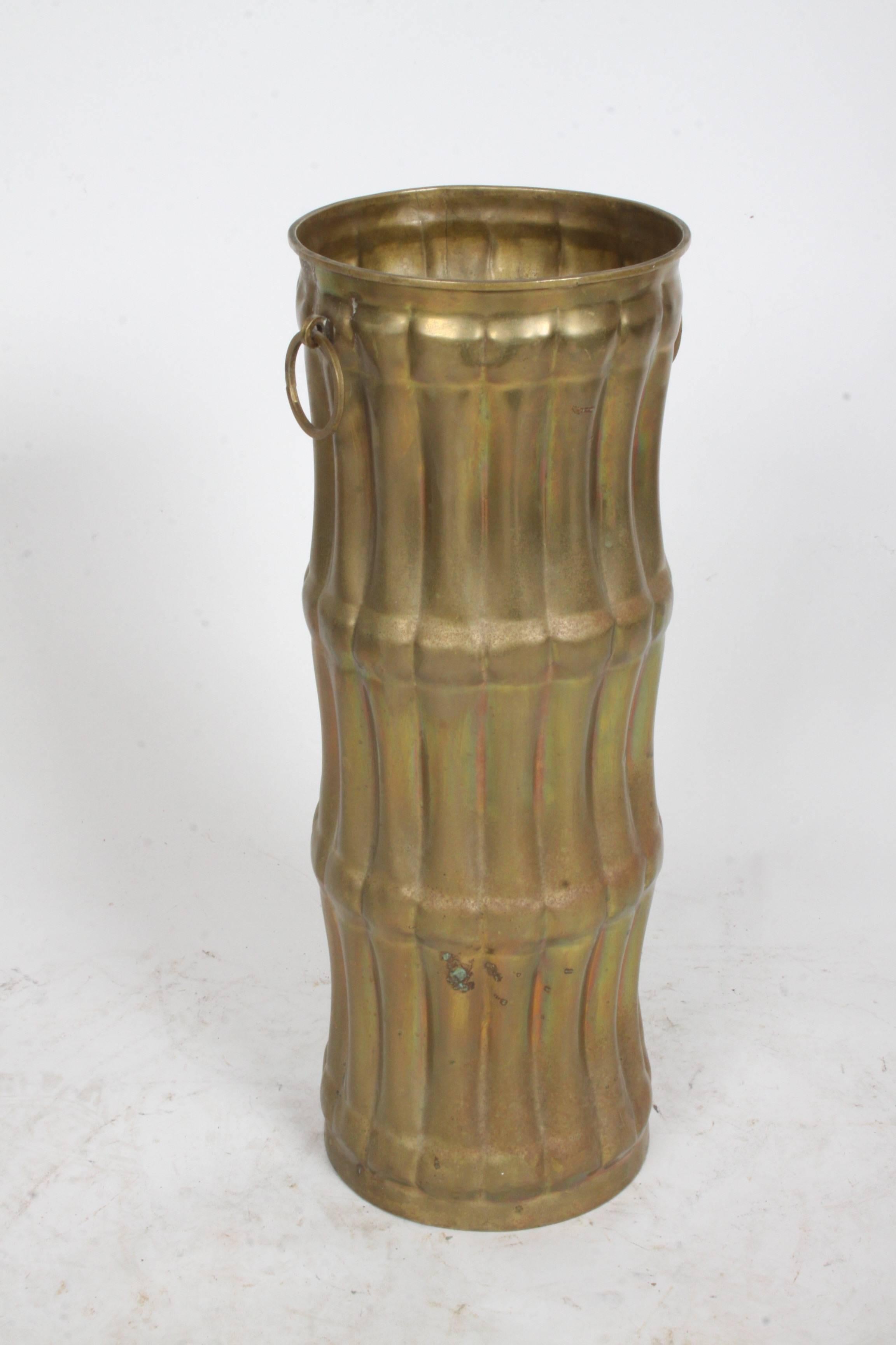Mid-20th Century Vintage Brass Faux Bamboo Umbrella Stand