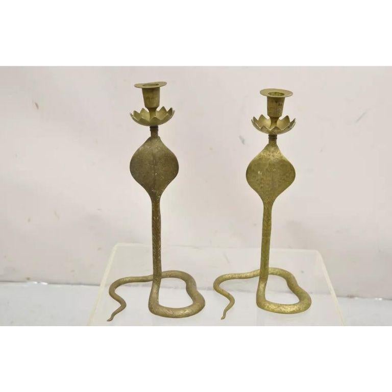Vintage Brass Figural Hollywood Regency Coiled Cobra Snake Candlesticks - a Pair For Sale 7