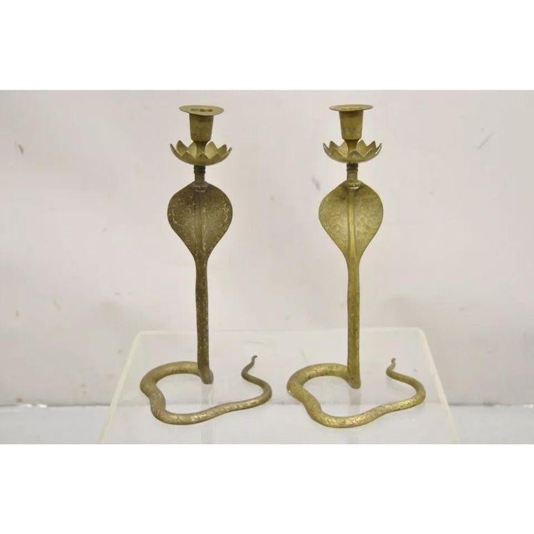 Vintage Brass Figural Hollywood Regency Coiled Cobra Snake Candlesticks - a Pair For Sale 8