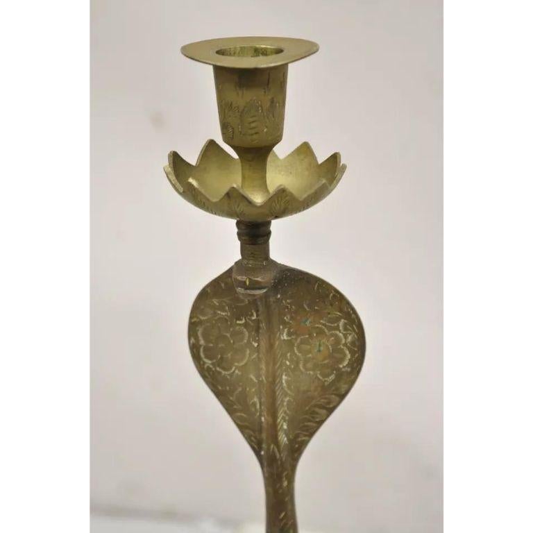 Vintage Brass Figural Hollywood Regency Coiled Cobra Snake Candlesticks - a Pair For Sale 3