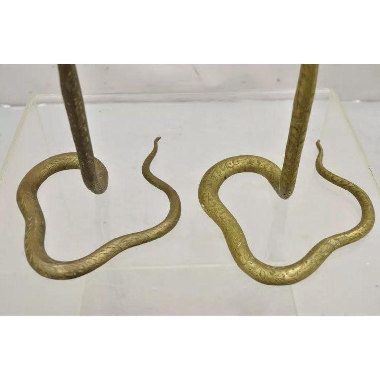 Vintage Brass Figural Hollywood Regency Coiled Cobra Snake Candlesticks - a Pair For Sale 5