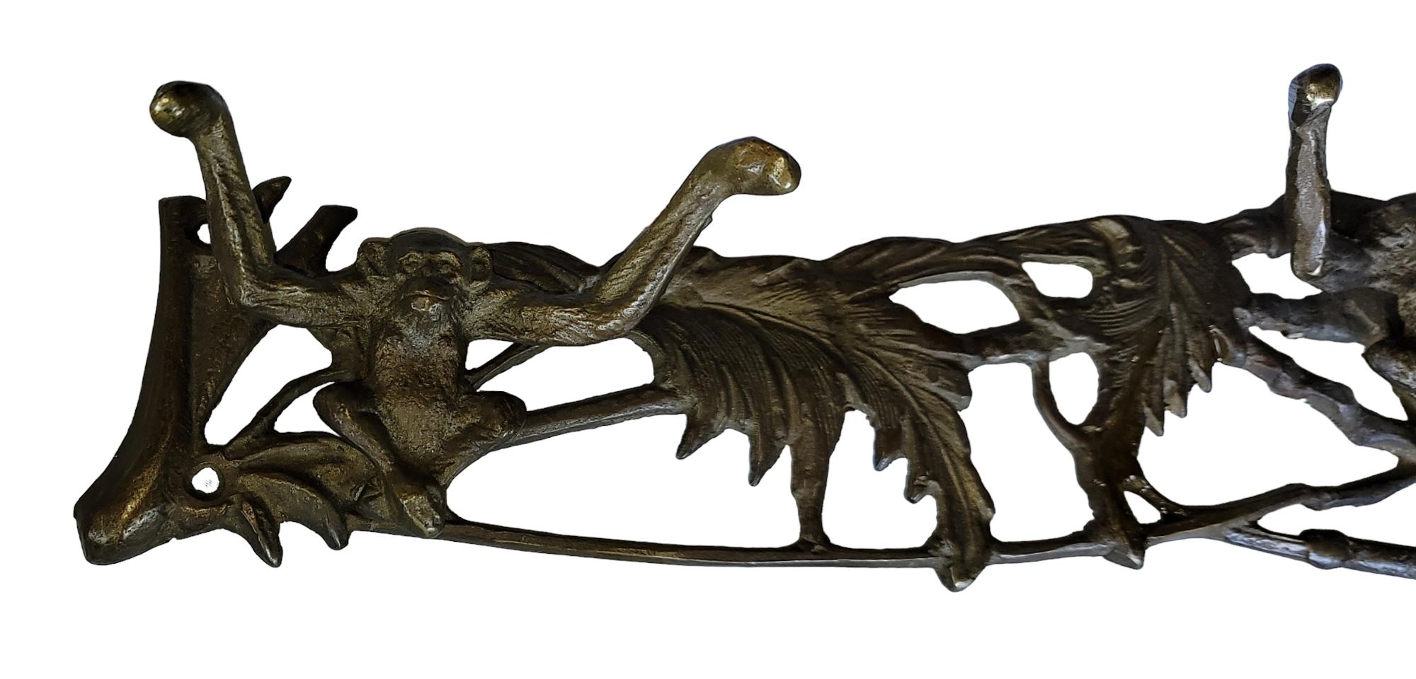 Vintage Brass Figural Monkey and Vine Coat Rack In Good Condition In Pasadena, CA