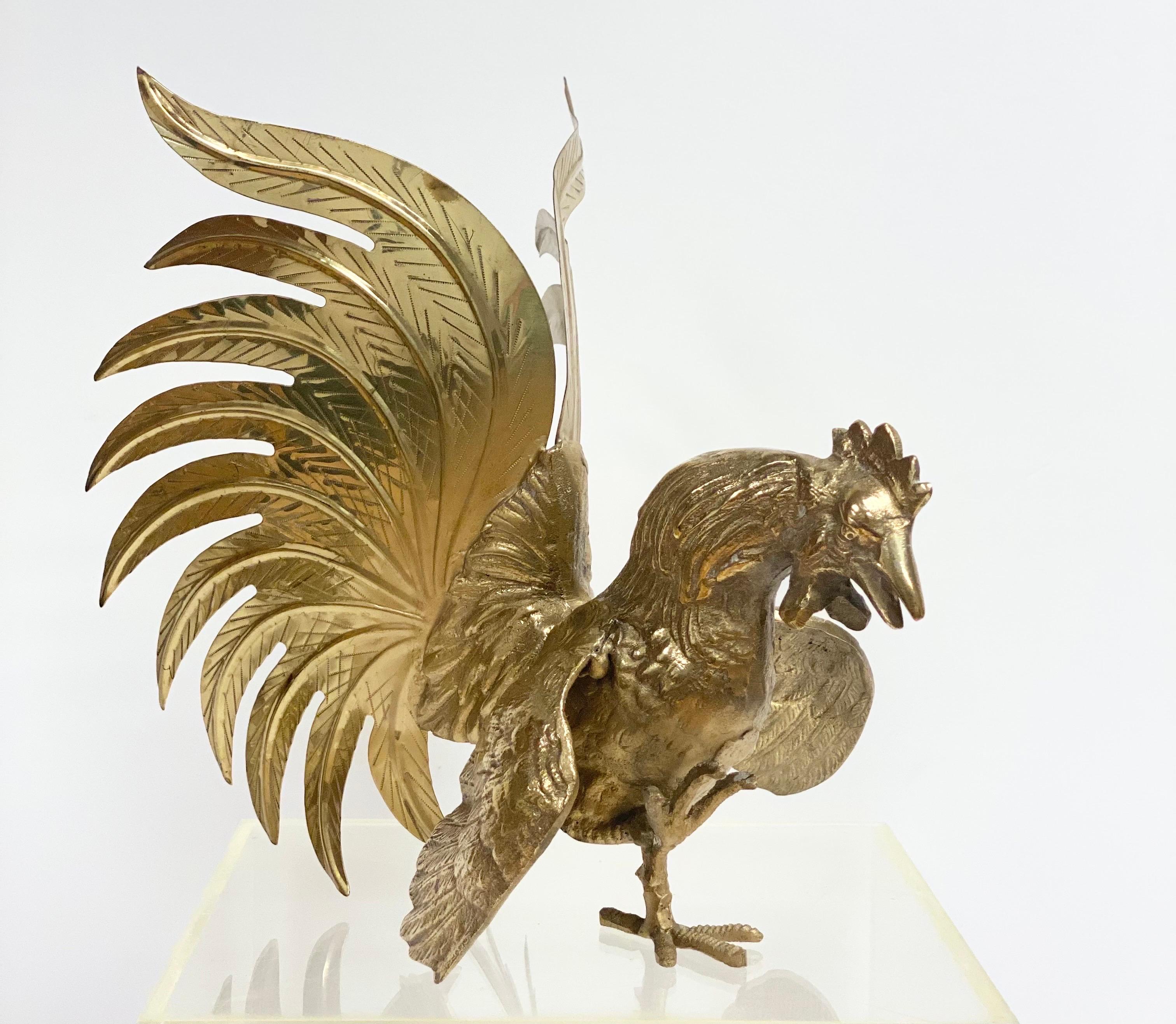 vintage brass fighting roosters