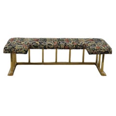 Vintage Brass Fire Fender With Floral Tapestry Bench