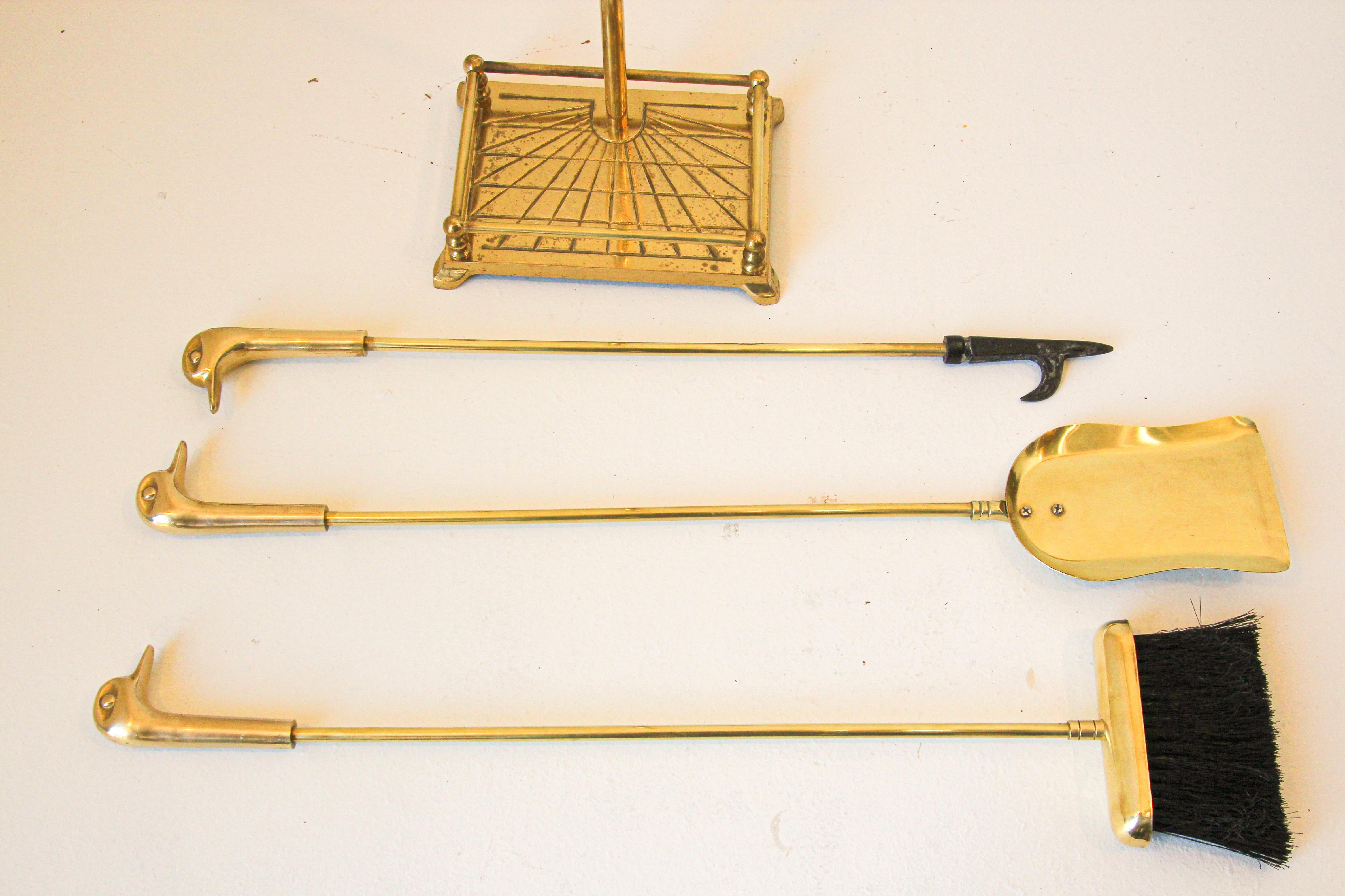 Vintage Brass Fire Tools with Duck Heads, French, circa 1960 1