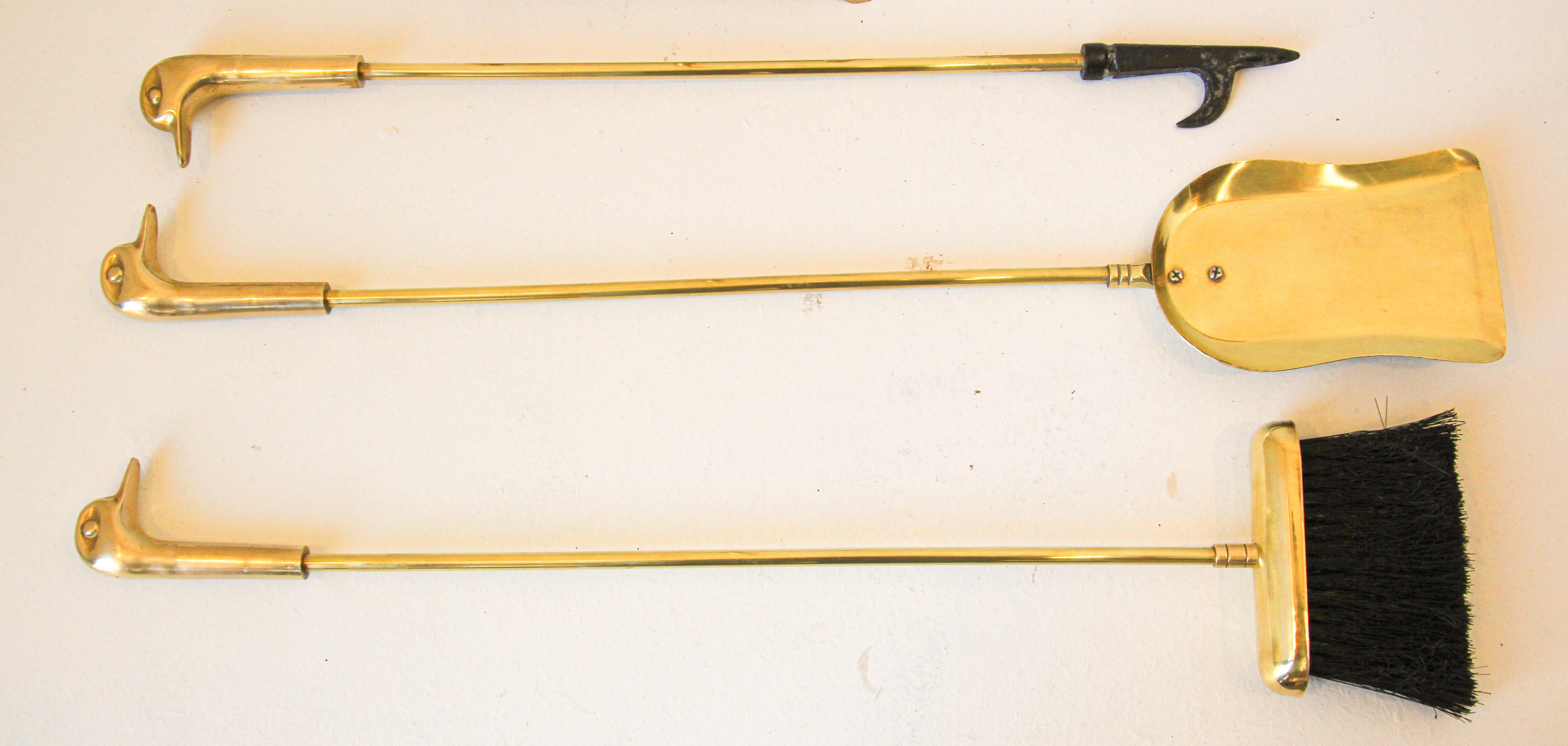 Vintage Brass Fire Tools with Duck Heads, French, circa 1960 2