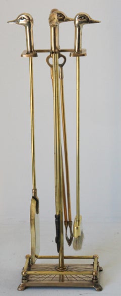 Vintage Brass Fire Tools with Duck Heads, French, circa 1960
