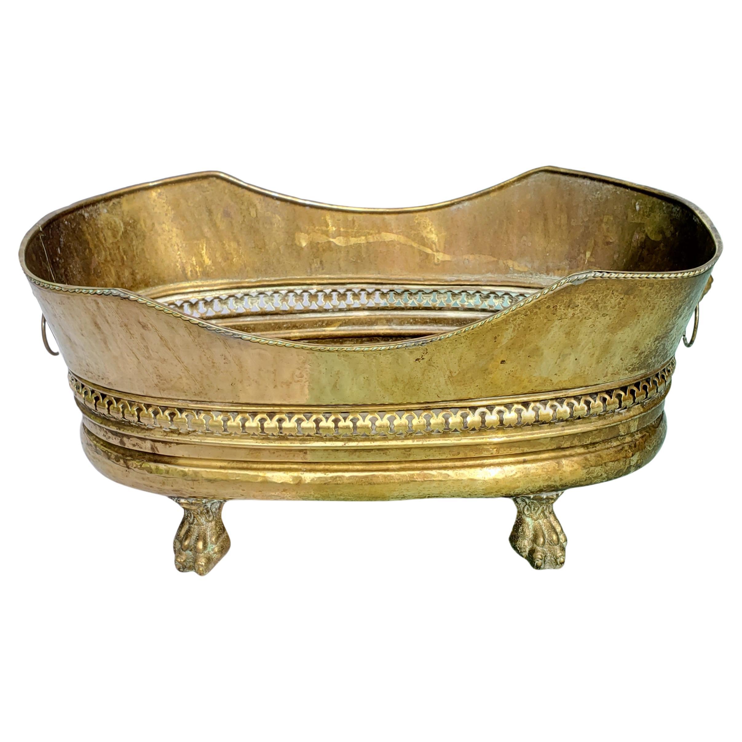 Antique brass fireplace log holder sale