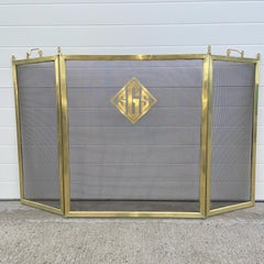Vintage Brass Fireplace Screen, Monogrammed