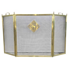 Vintage Brass Fireplace Screen, Monogrammed