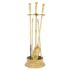 Vintage Brass Fireplace Tool Set, 4 Pcs.