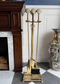 Vintage Brass Fireplace Tool Set with Clamshell Finials