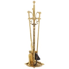 Vintage Brass Fireplace Tools:: Poker:: Broom:: Tongs:: Shovel:: Companion Set:: B2491