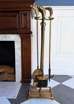 Vintage Brass Fireplace Tools Set with Horse Head Finials