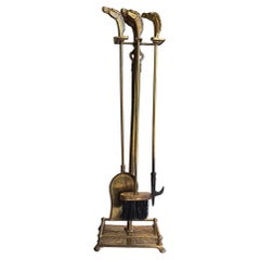 Vintage Brass Fireplace Tools Set with Horse Head Finials