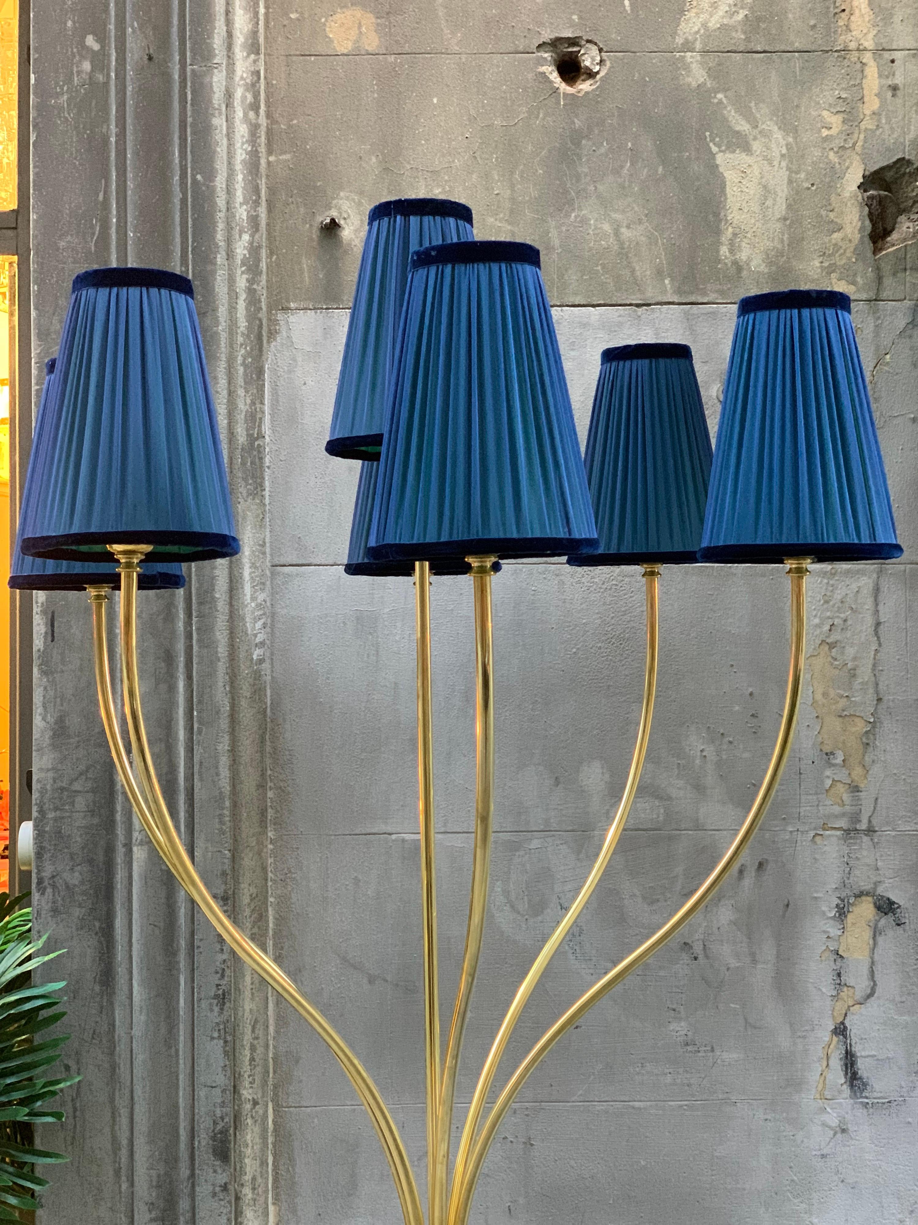 Vintage Brass Floor Lamp with Our Handcrafted Double Color Lampshades, 1970s 5