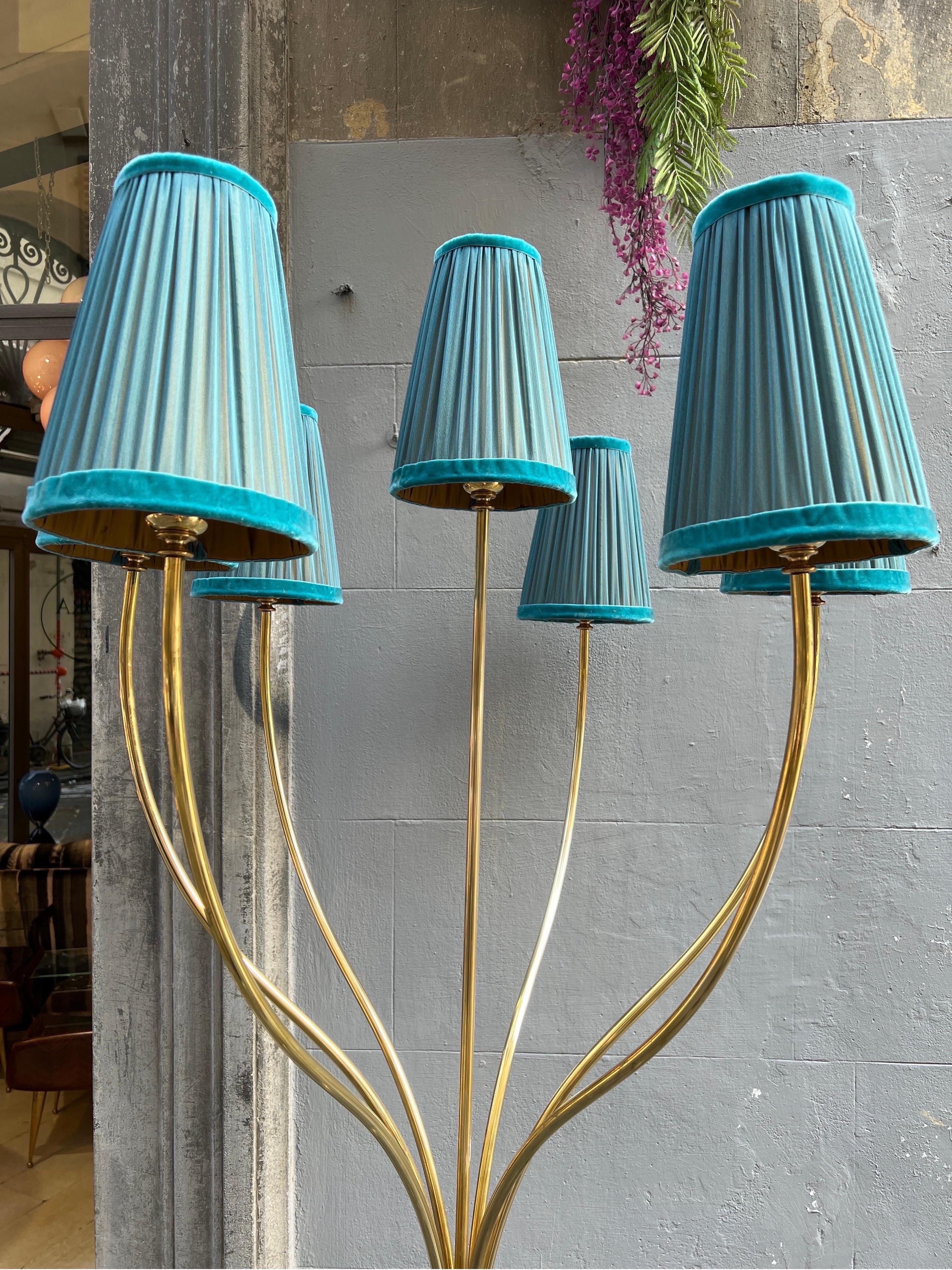 Vintage Brass Floor Lamp with Our Handcrafted Double Color Lampshades, 1970s For Sale 5