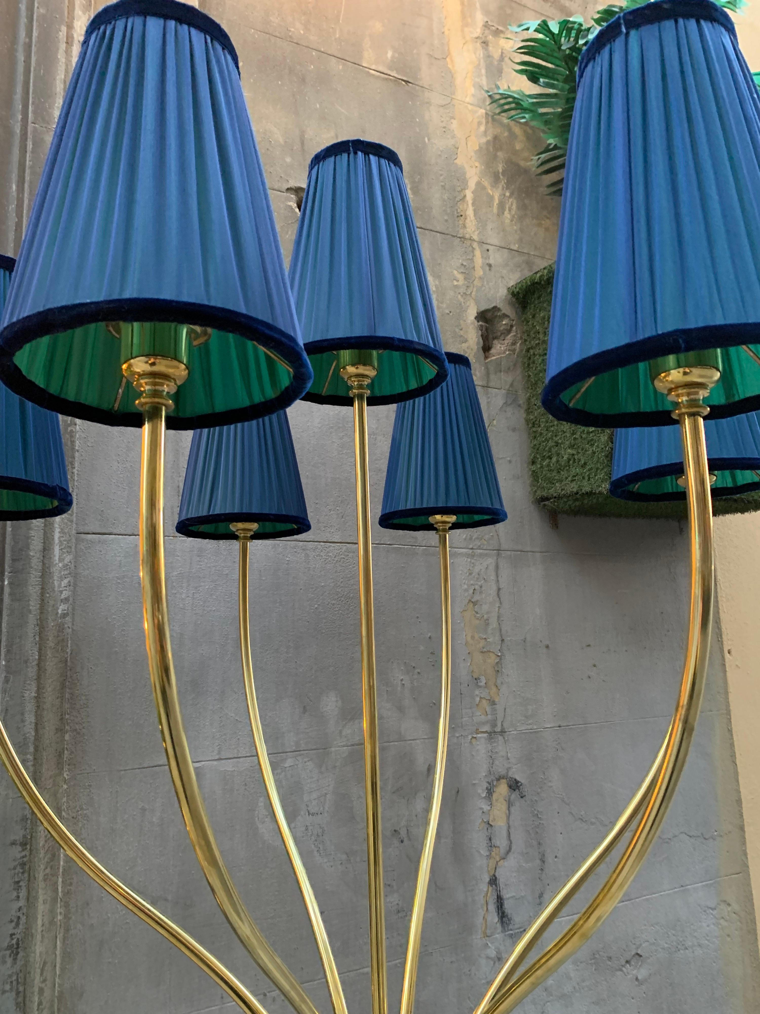 Vintage Brass Floor Lamp with Our Handcrafted Double Color Lampshades, 1970s 7