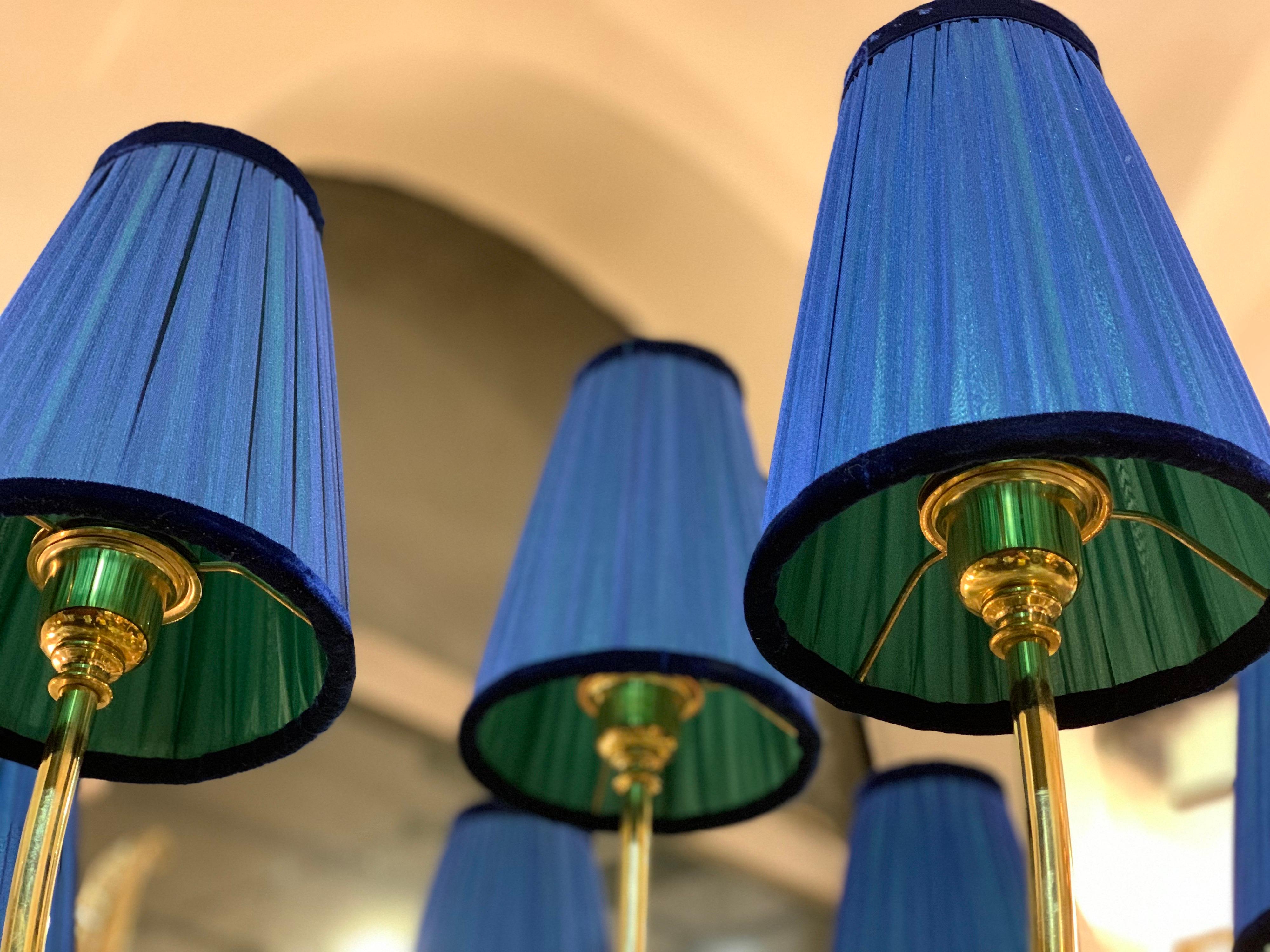 Vintage Brass Floor Lamp with Our Handcrafted Double Color Lampshades, 1970s 9