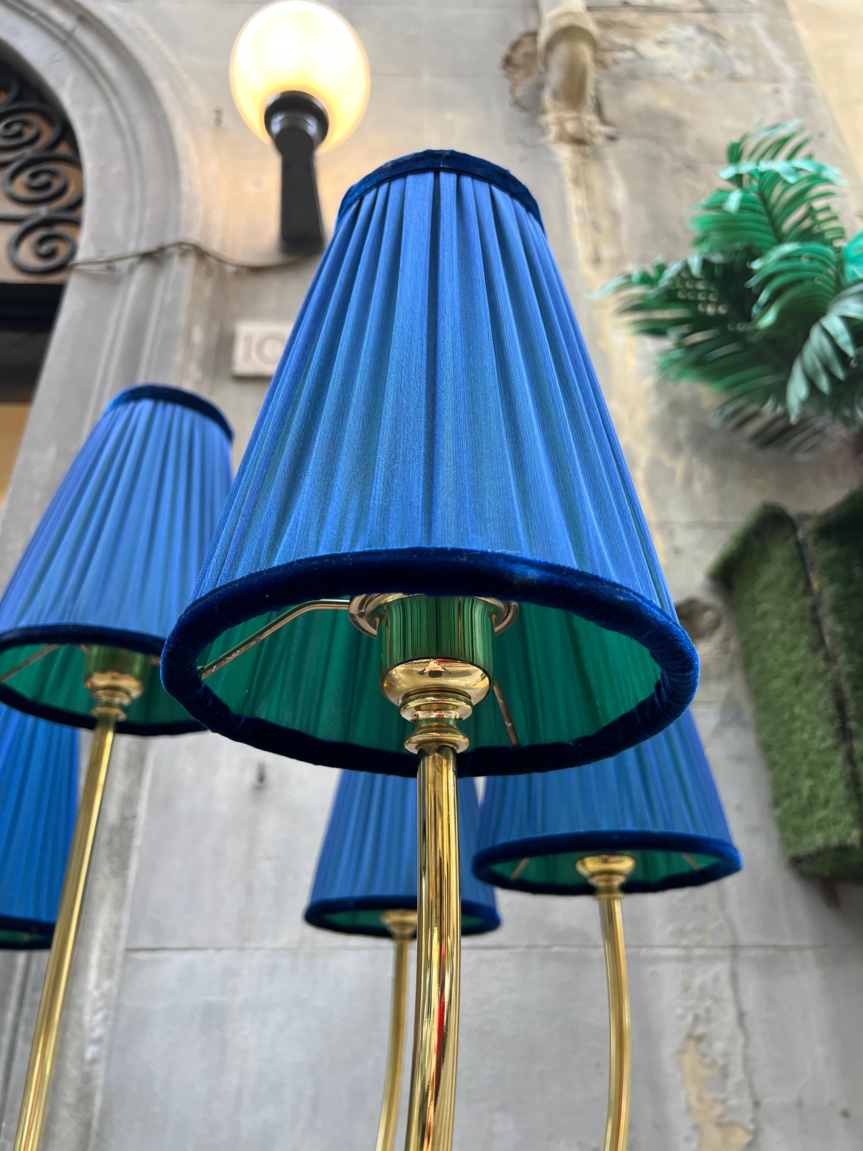 Vintage Brass Floor Lamp with Our Handcrafted Double Color Lampshades, 1970s 11