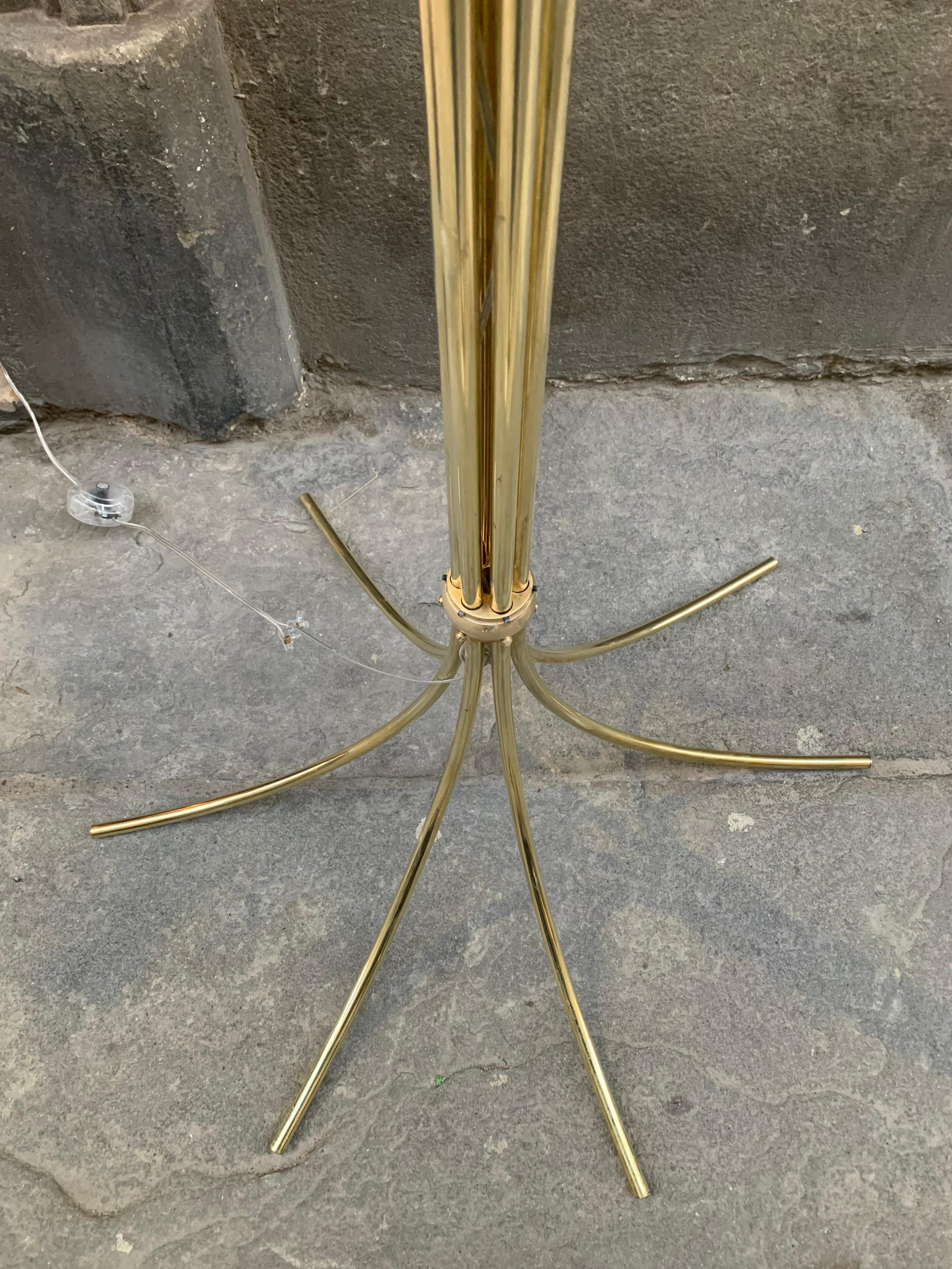 Vintage Brass Floor Lamp with Our Handcrafted Double Color Lampshades, 1970s 13