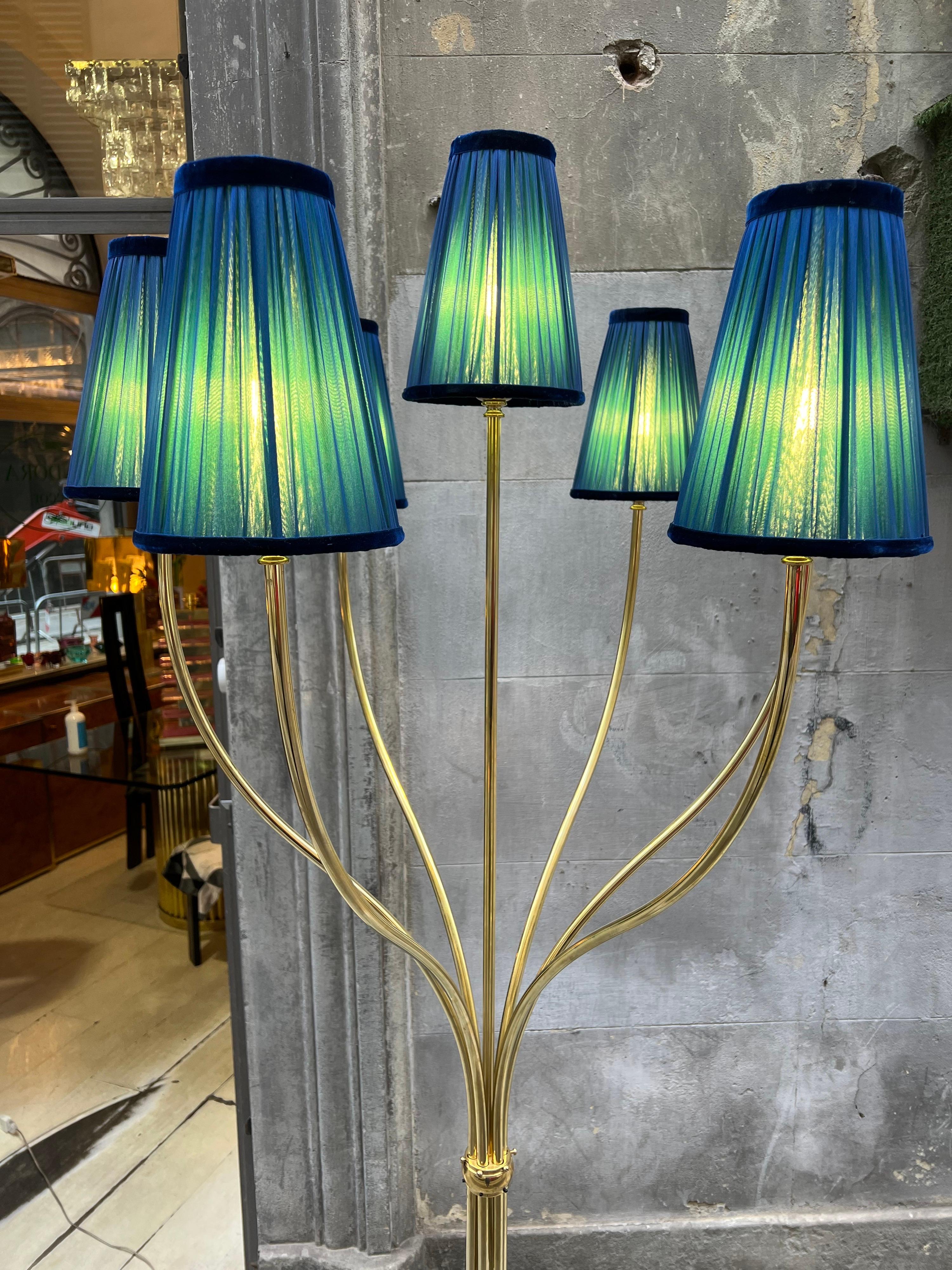 Mid-Century Modern Vintage Brass Floor Lamp with Our Handcrafted Double Color Lampshades, 1970s