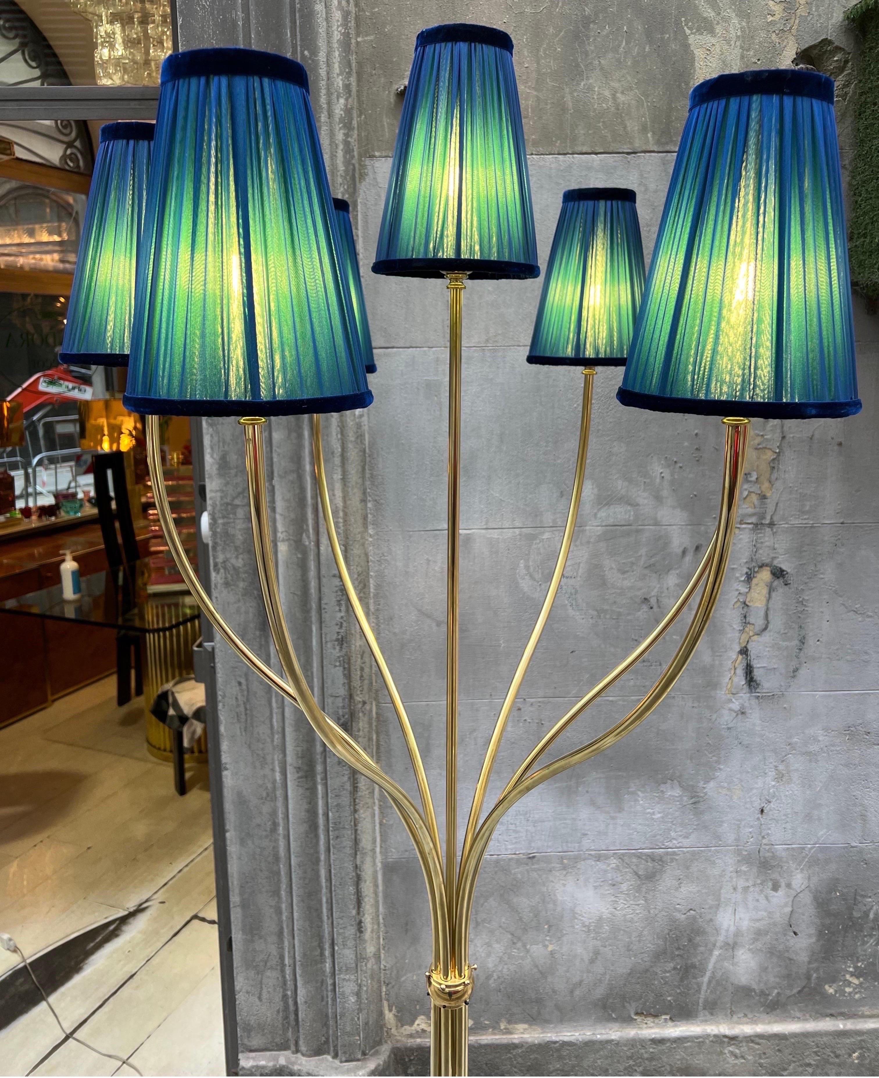 Mid-Century Modern Vintage Brass Floor Lamp with Our Handcrafted Double Color Lampshades, 1970s