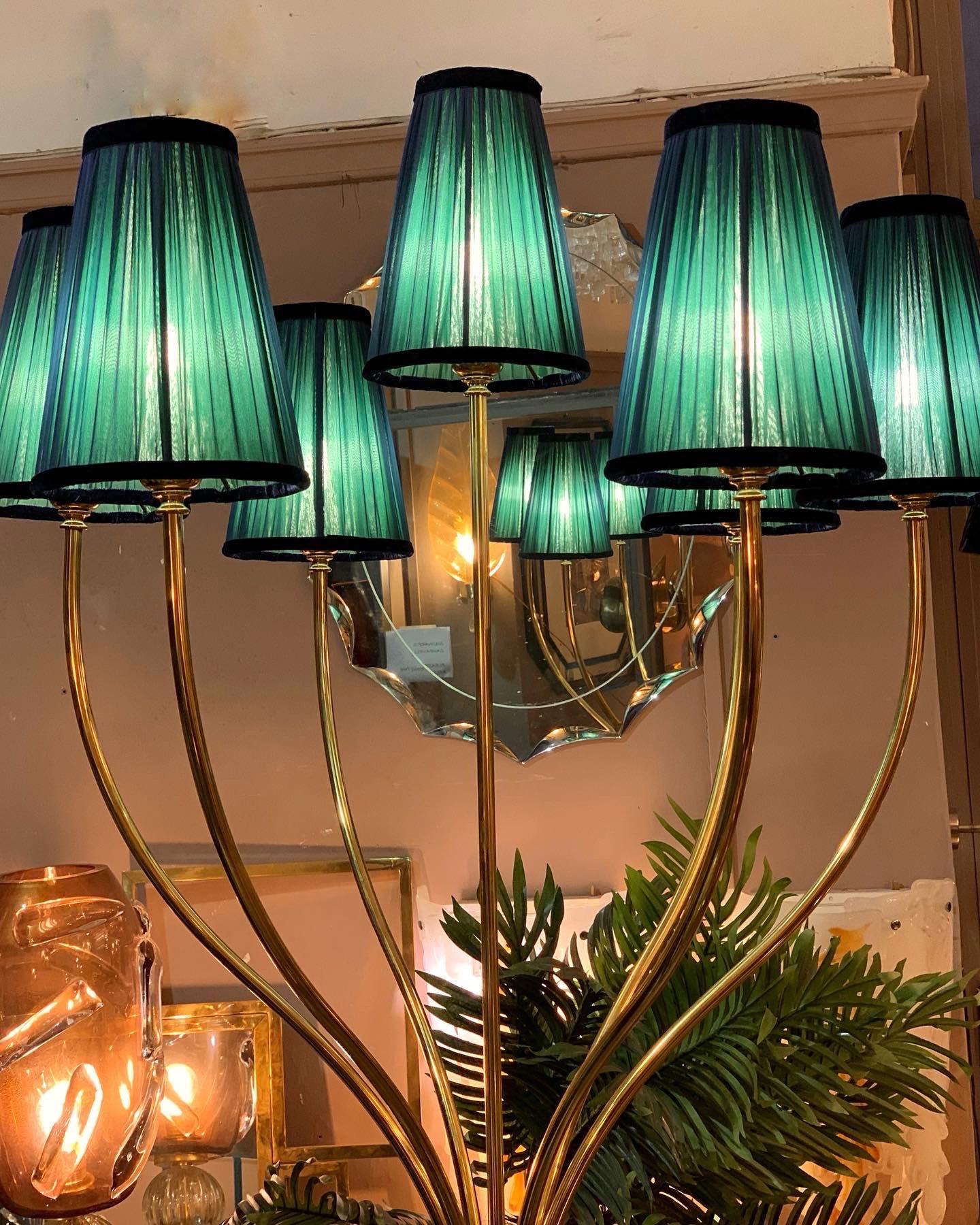 Late 20th Century Vintage Brass Floor Lamp with Our Handcrafted Double Color Lampshades, 1970s