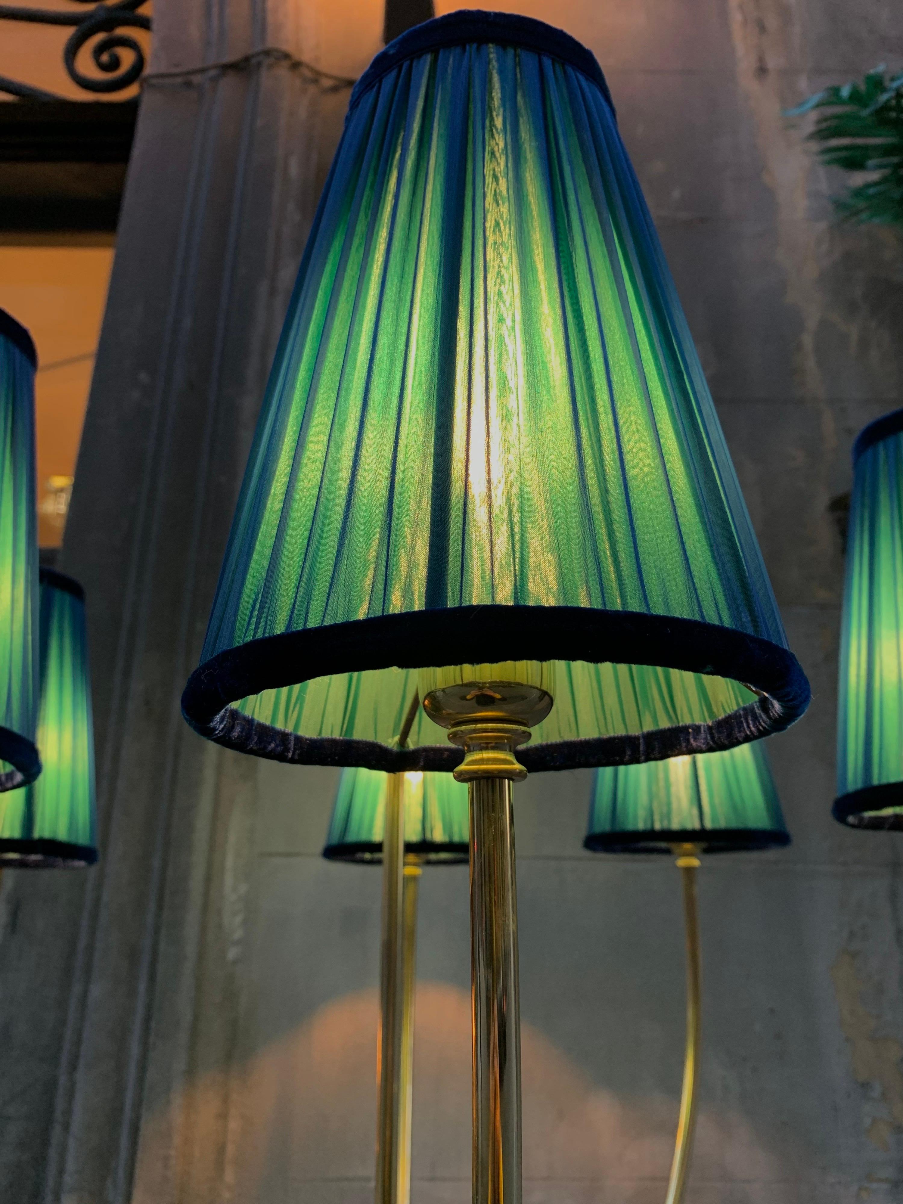 Vintage Brass Floor Lamp with Our Handcrafted Double Color Lampshades, 1970s 1