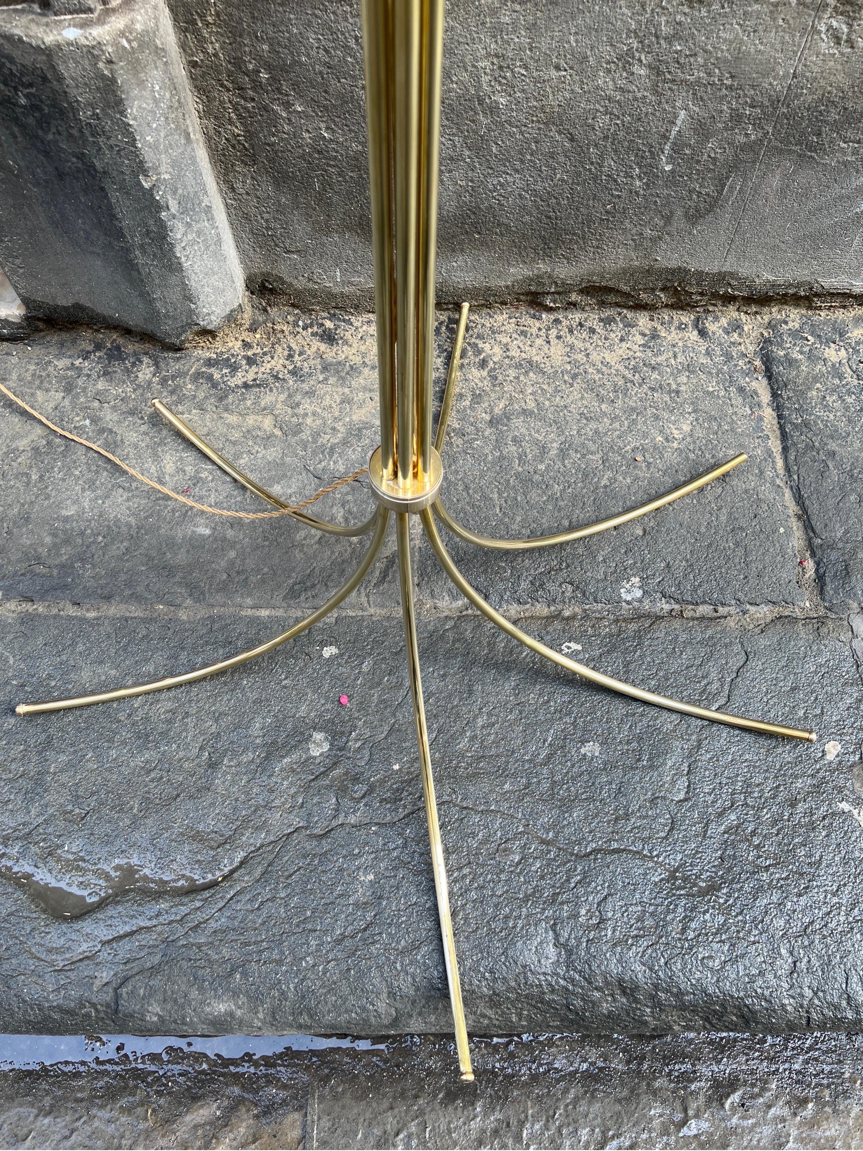 Vintage Brass Floor Lamp with Our Handcrafted Double Color Lampshades, 1970s For Sale 2
