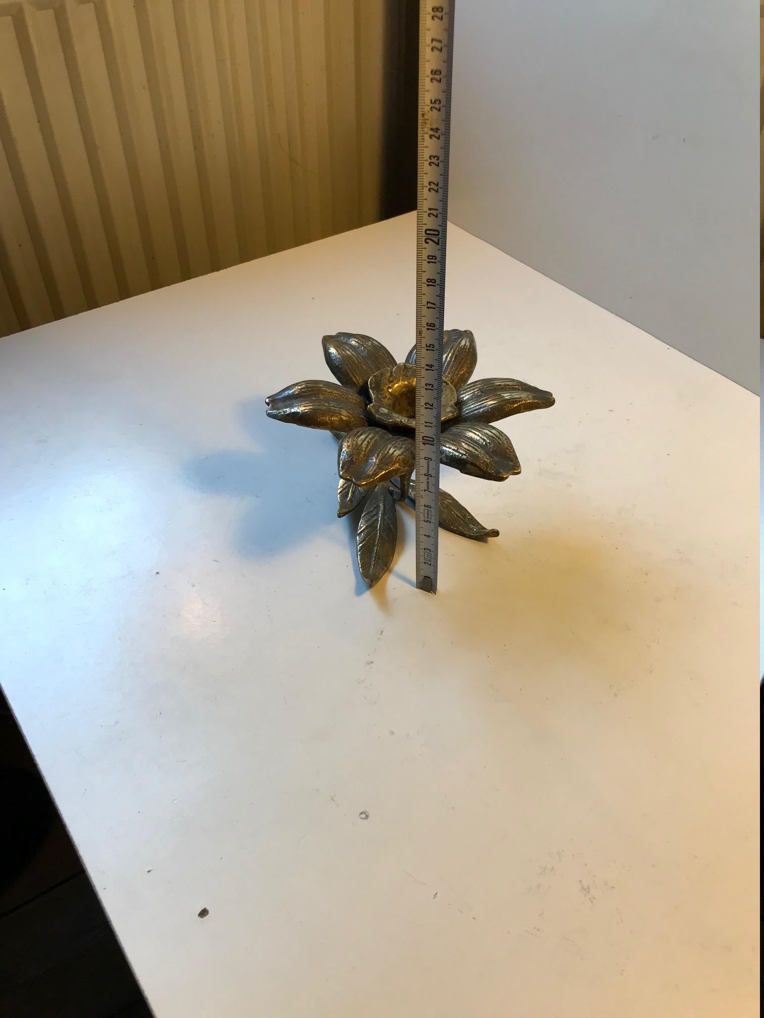Vintage Brass Flower and Leaf Candlestick, Chamberstick, Germany, 1930s 1