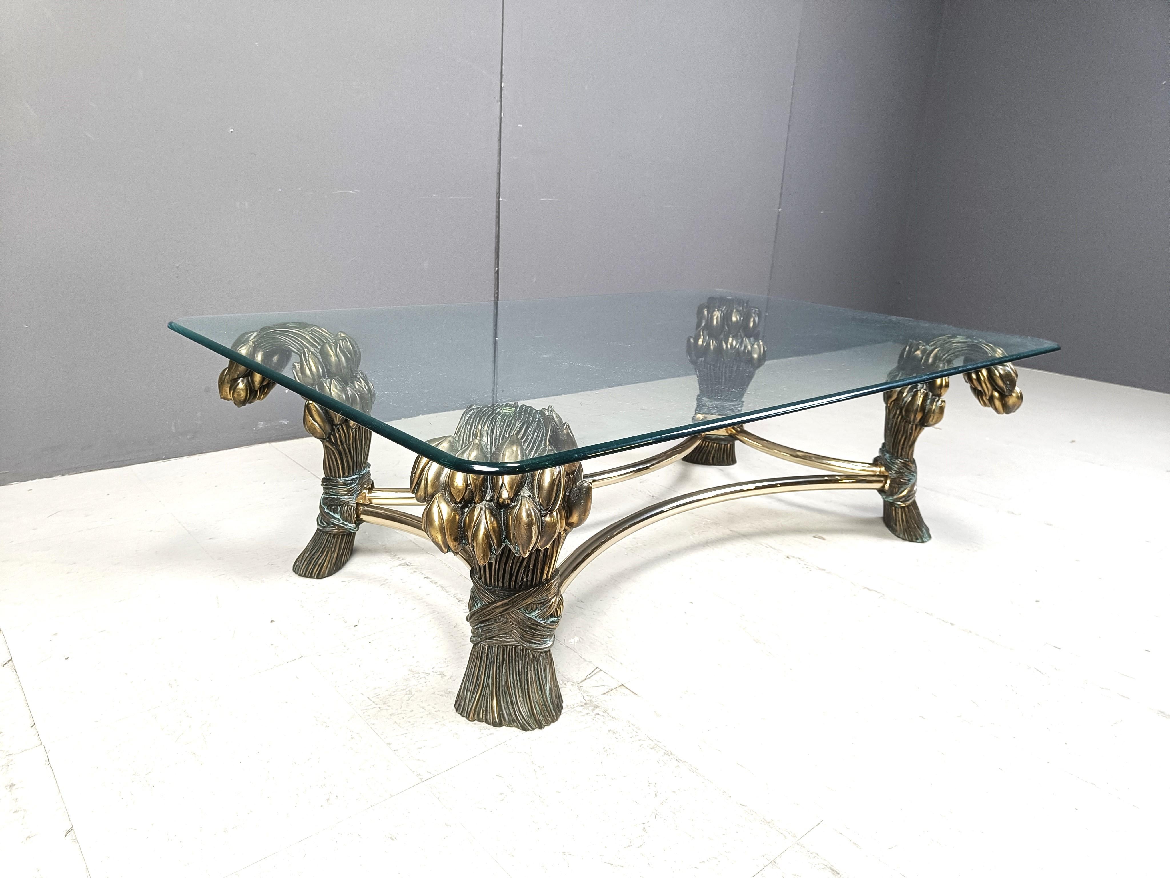 Vintage brass flower coffee table, 1970s For Sale 3
