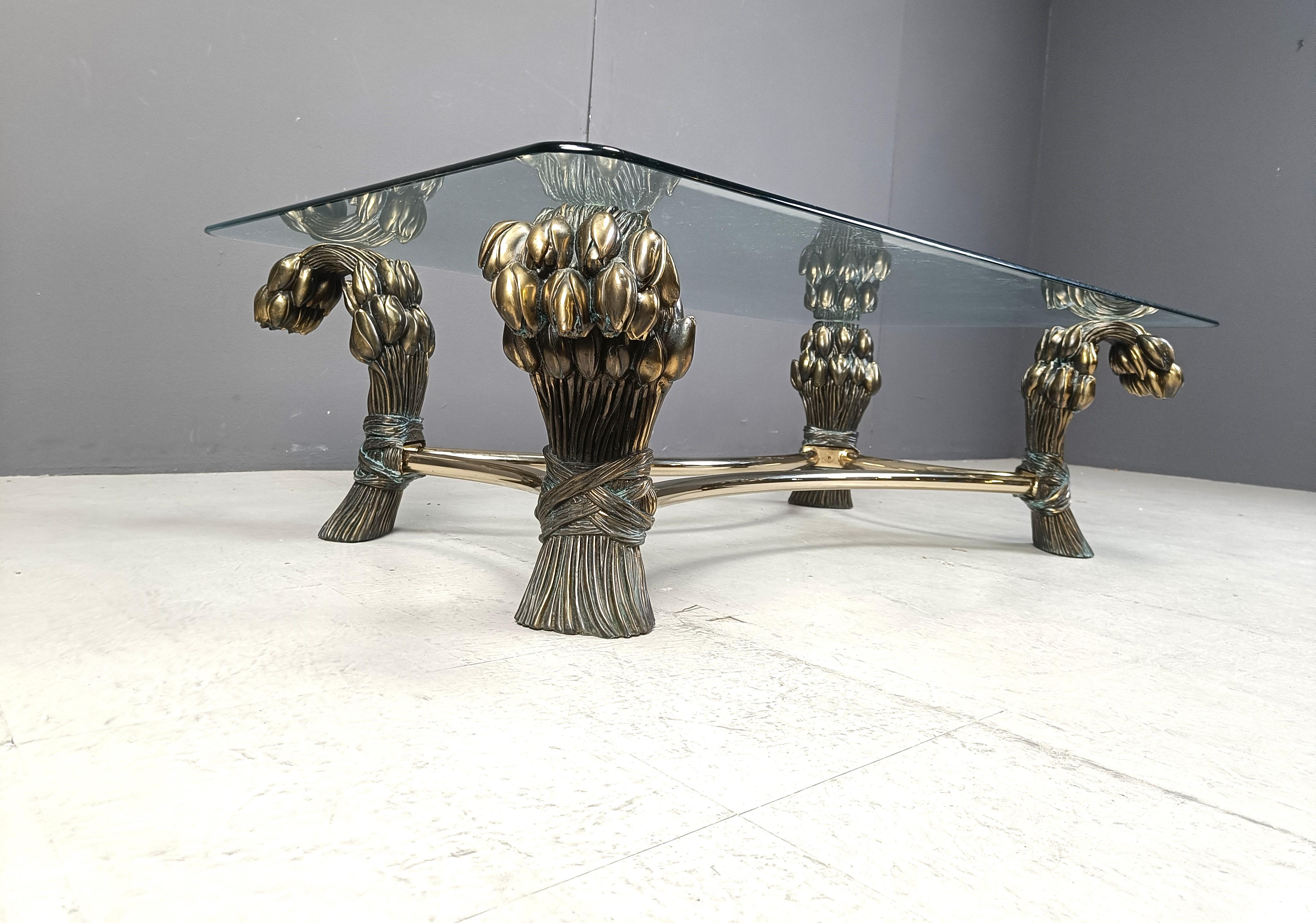 Vintage brass flower coffee table, 1970s For Sale 4