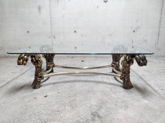 Vintage Brass Flower Coffee Table, 1970s