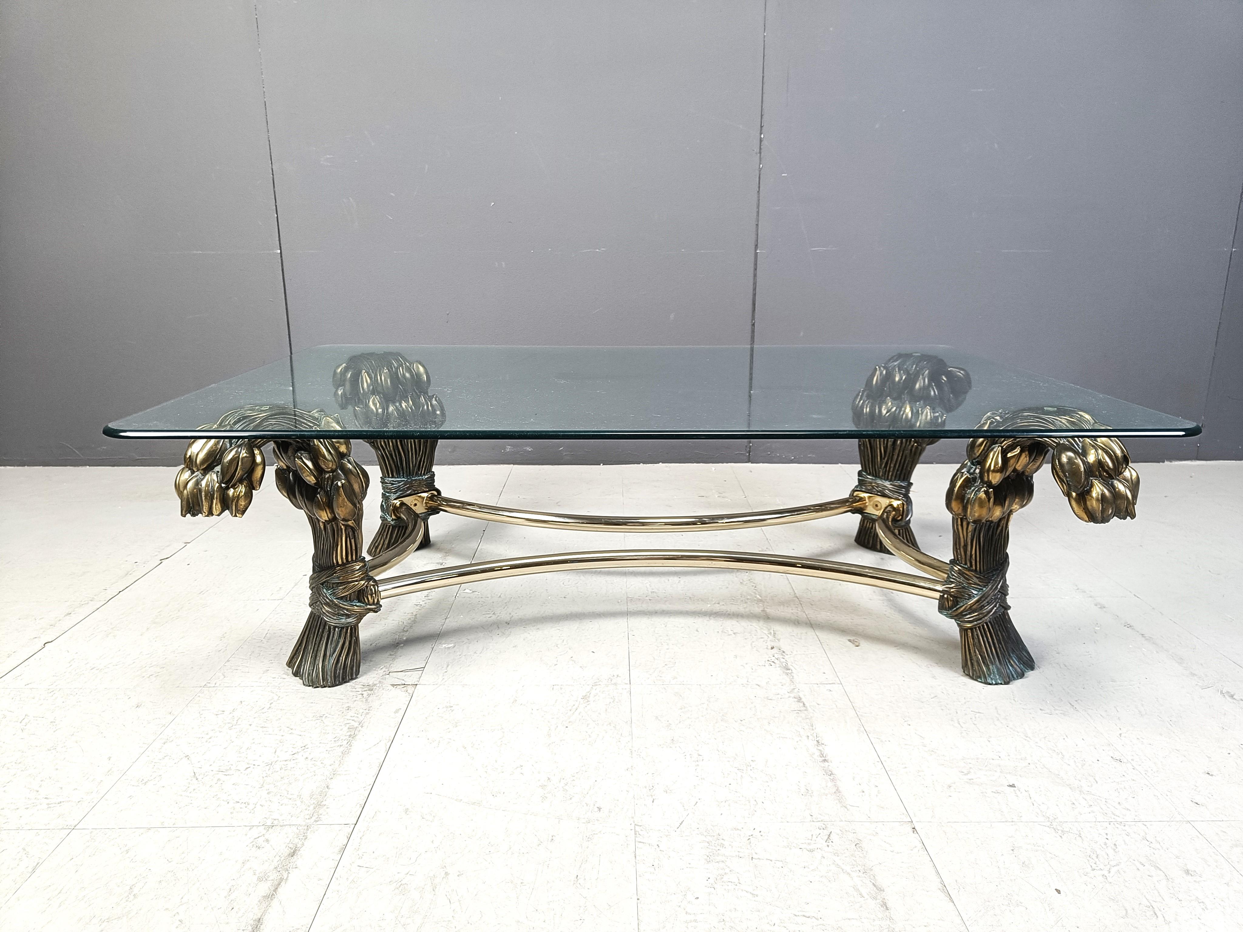 Belgian Vintage brass flower coffee table, 1970s For Sale
