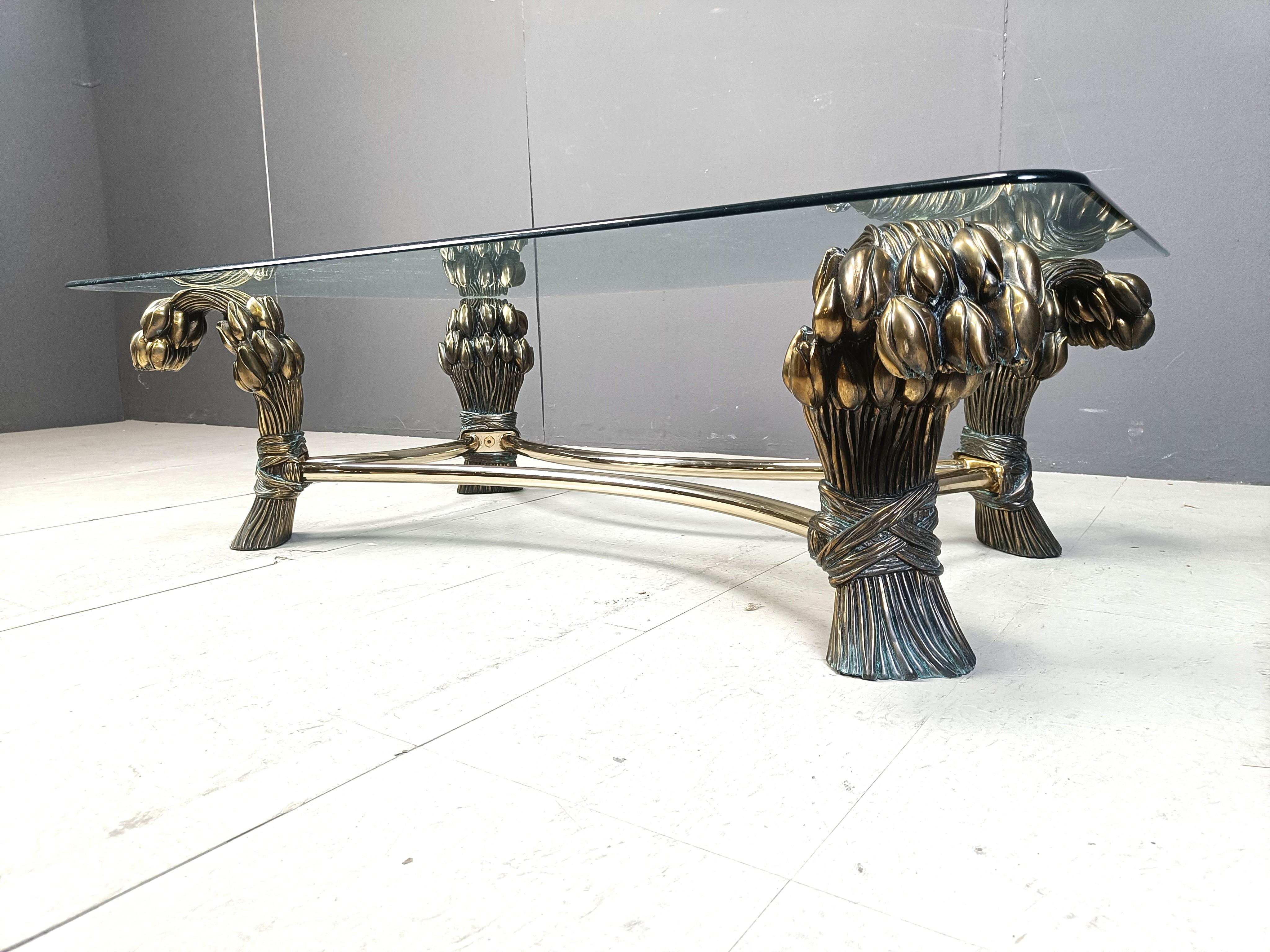 Vintage brass flower coffee table, 1970s For Sale 1