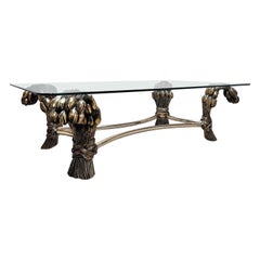 Vintage Brass Flower Coffee Table, 1970s