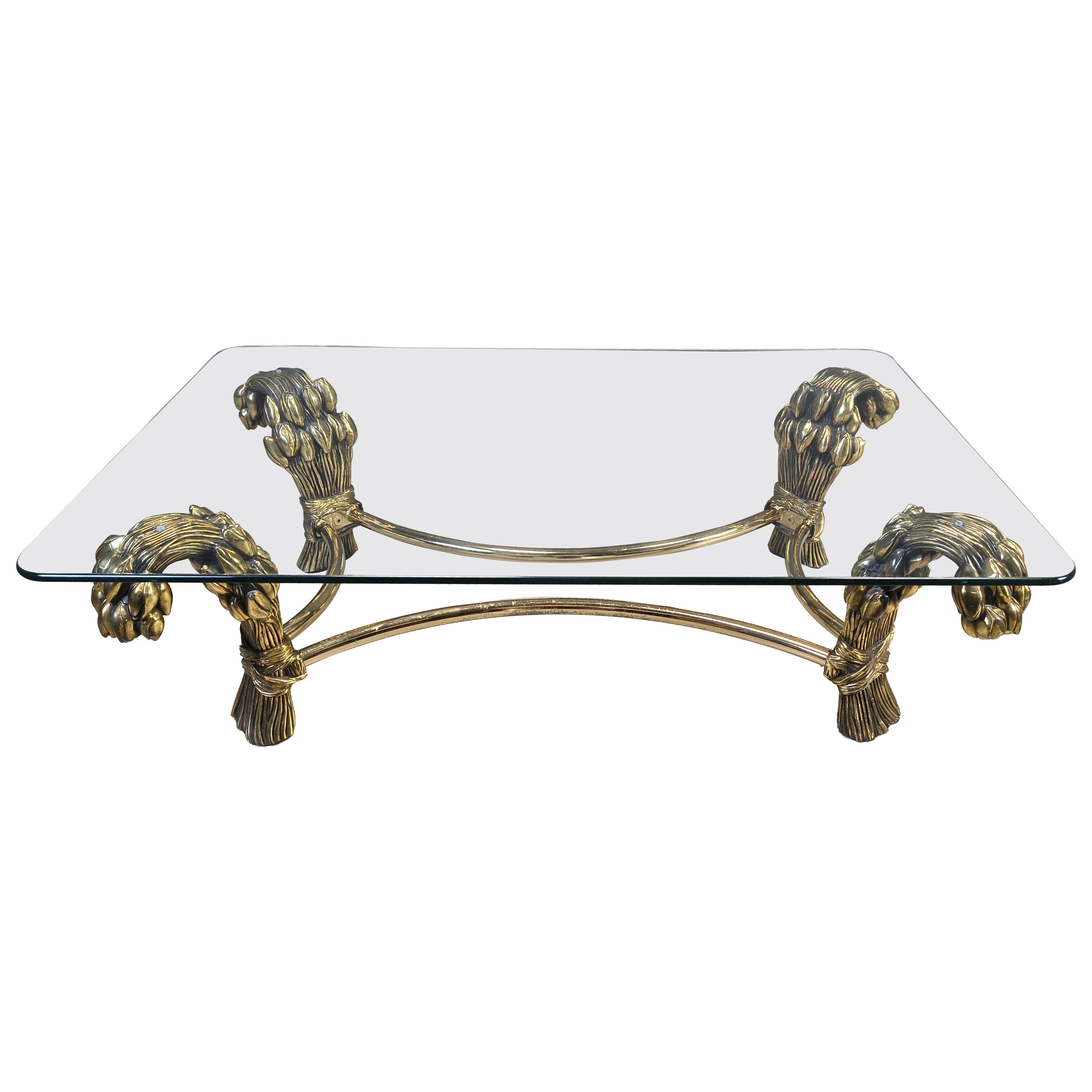 Vintage brass flower coffee table, 1970s