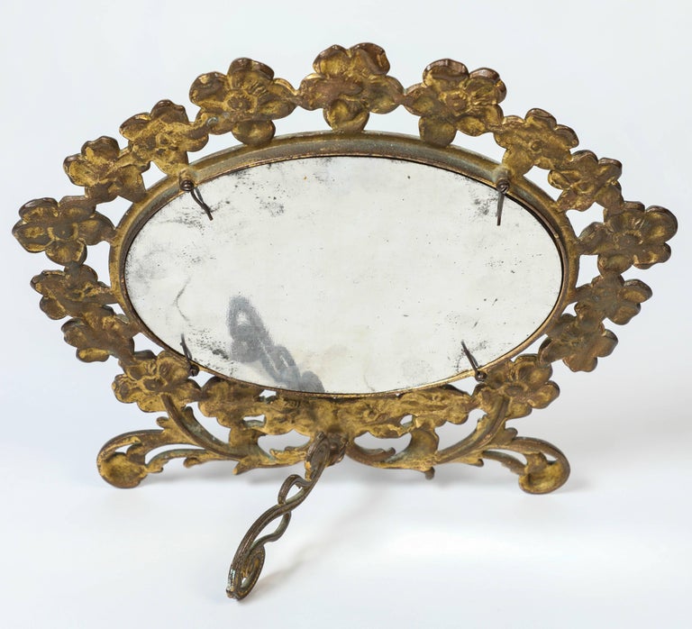 Vintage Brass Flower Frame Vanity Mirror at 1stDibs