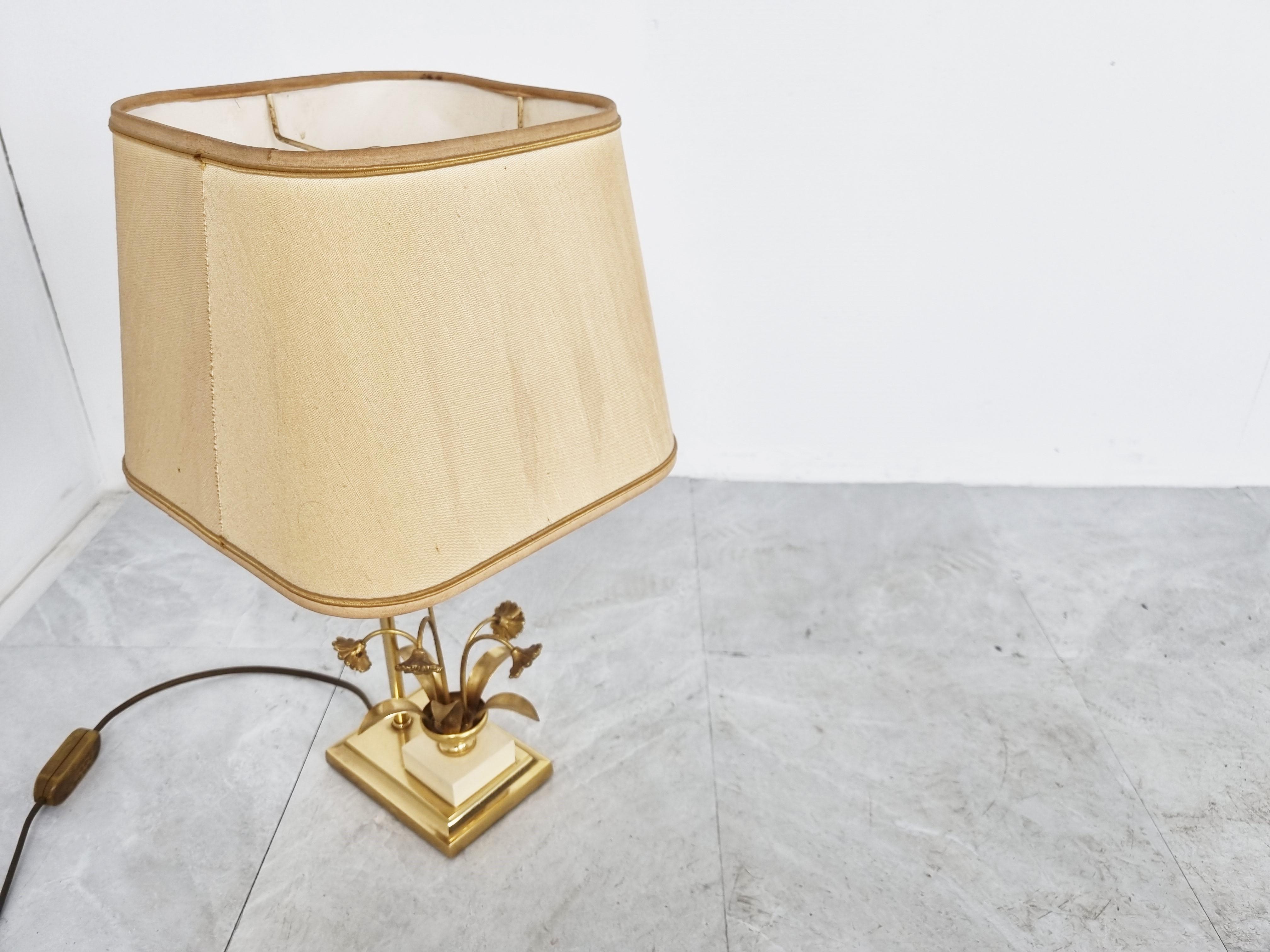Vintage Brass Flower Table Lamp by Massive, 1970s For Sale 5