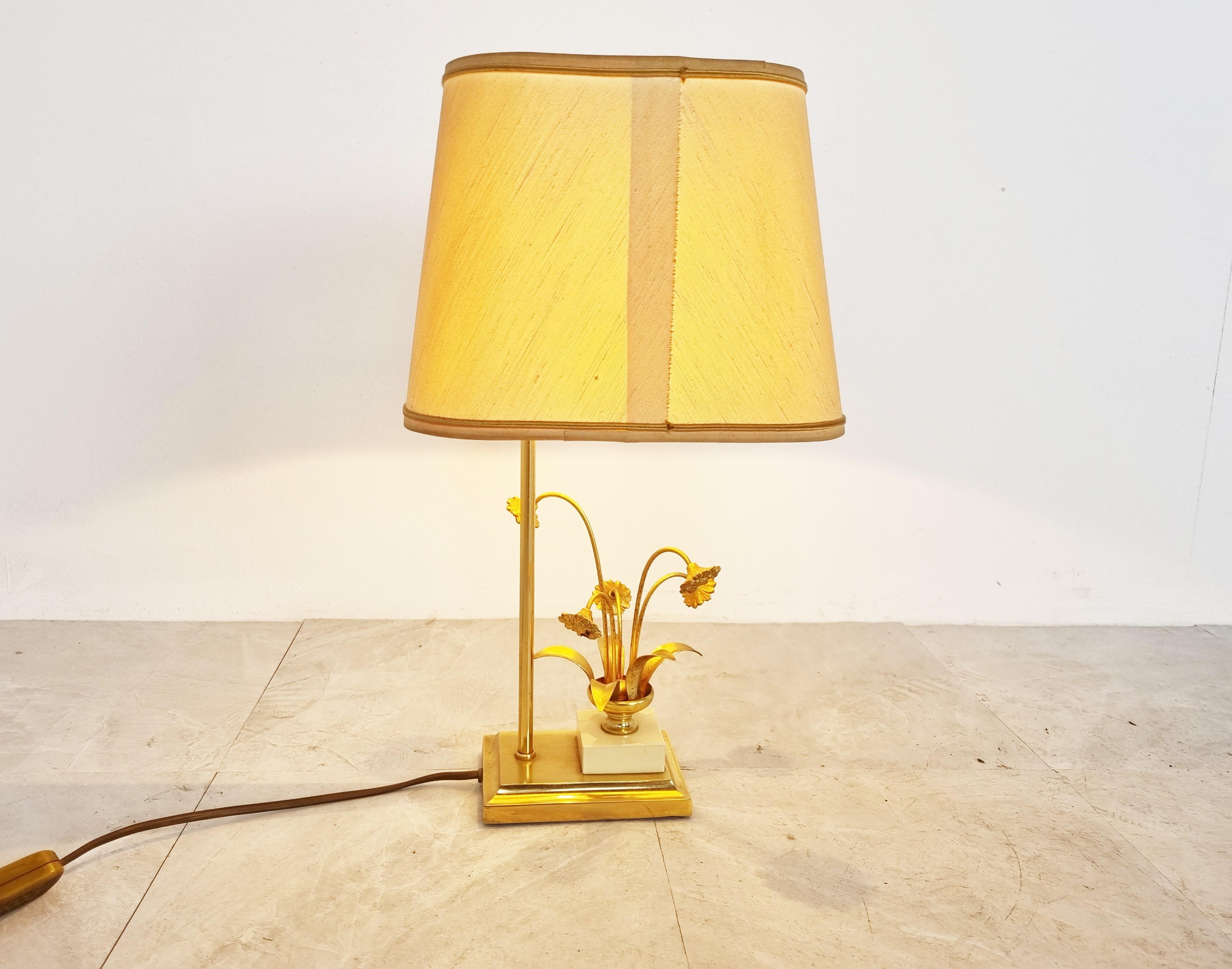 Belgian Vintage Brass Flower Table Lamp by Massive, 1970s For Sale