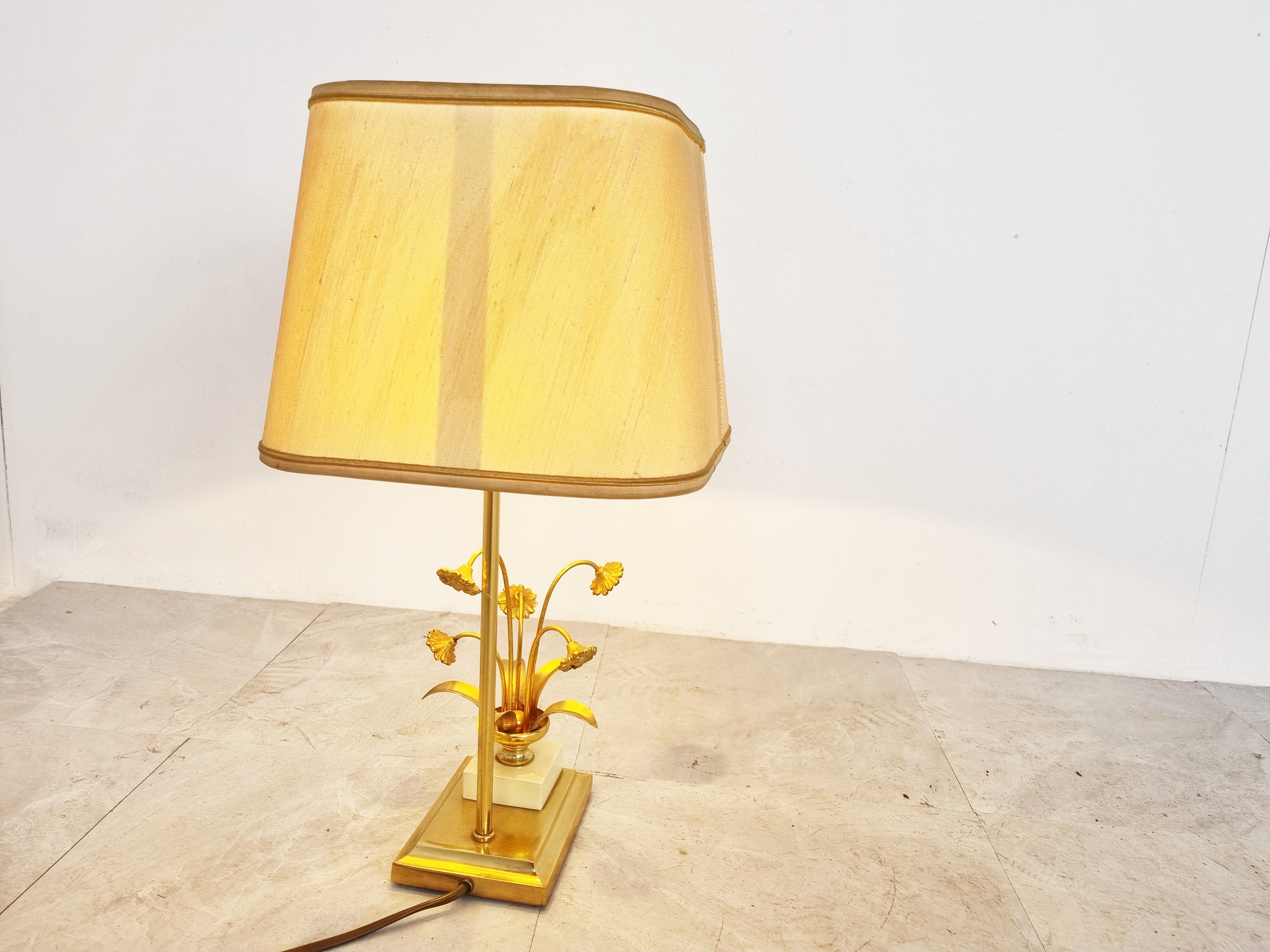 Late 20th Century Vintage Brass Flower Table Lamp by Massive, 1970s For Sale