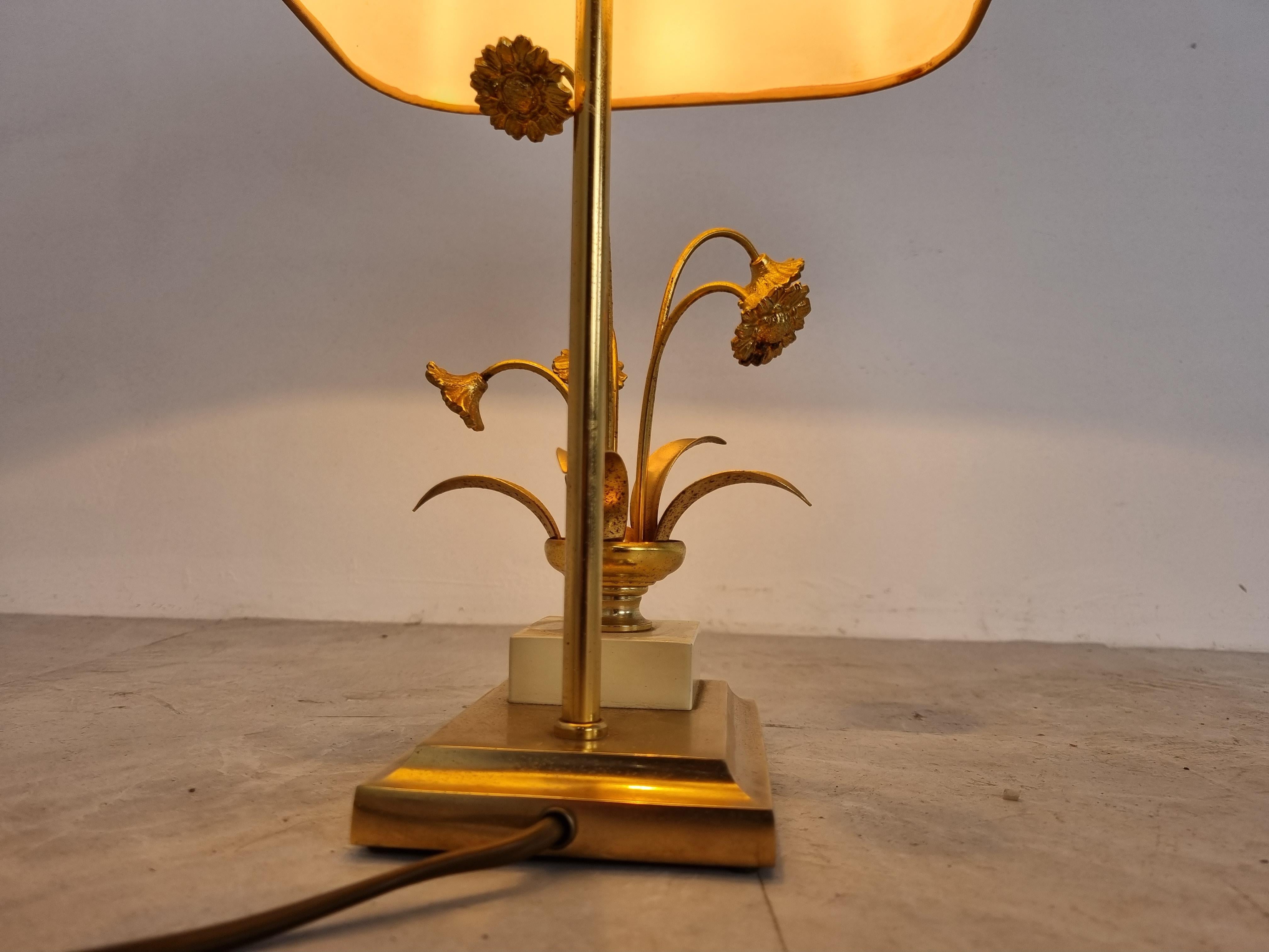 Vintage Brass Flower Table Lamp by Massive, 1970s For Sale 1
