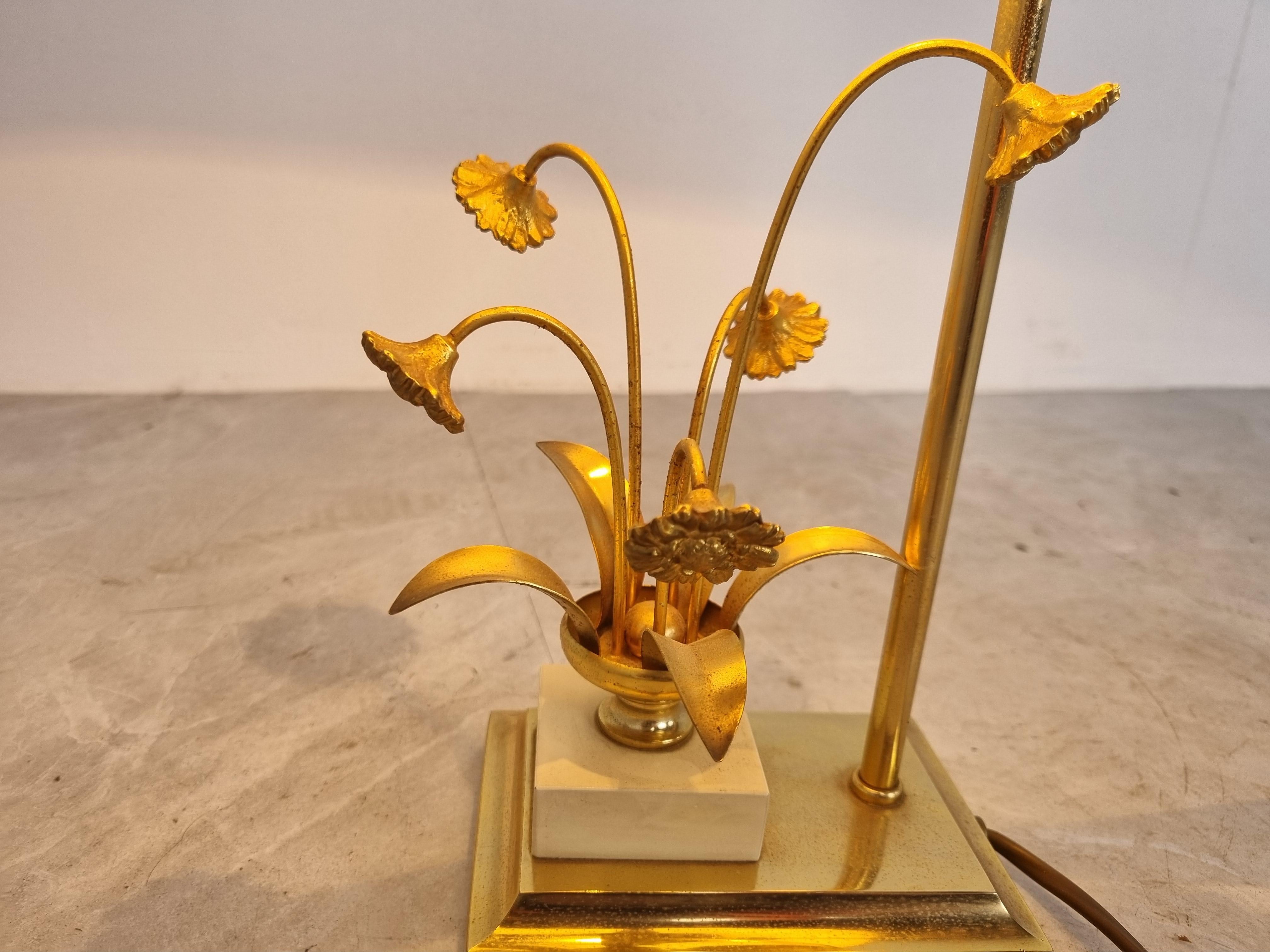 Vintage Brass Flower Table Lamp by Massive, 1970s For Sale 2