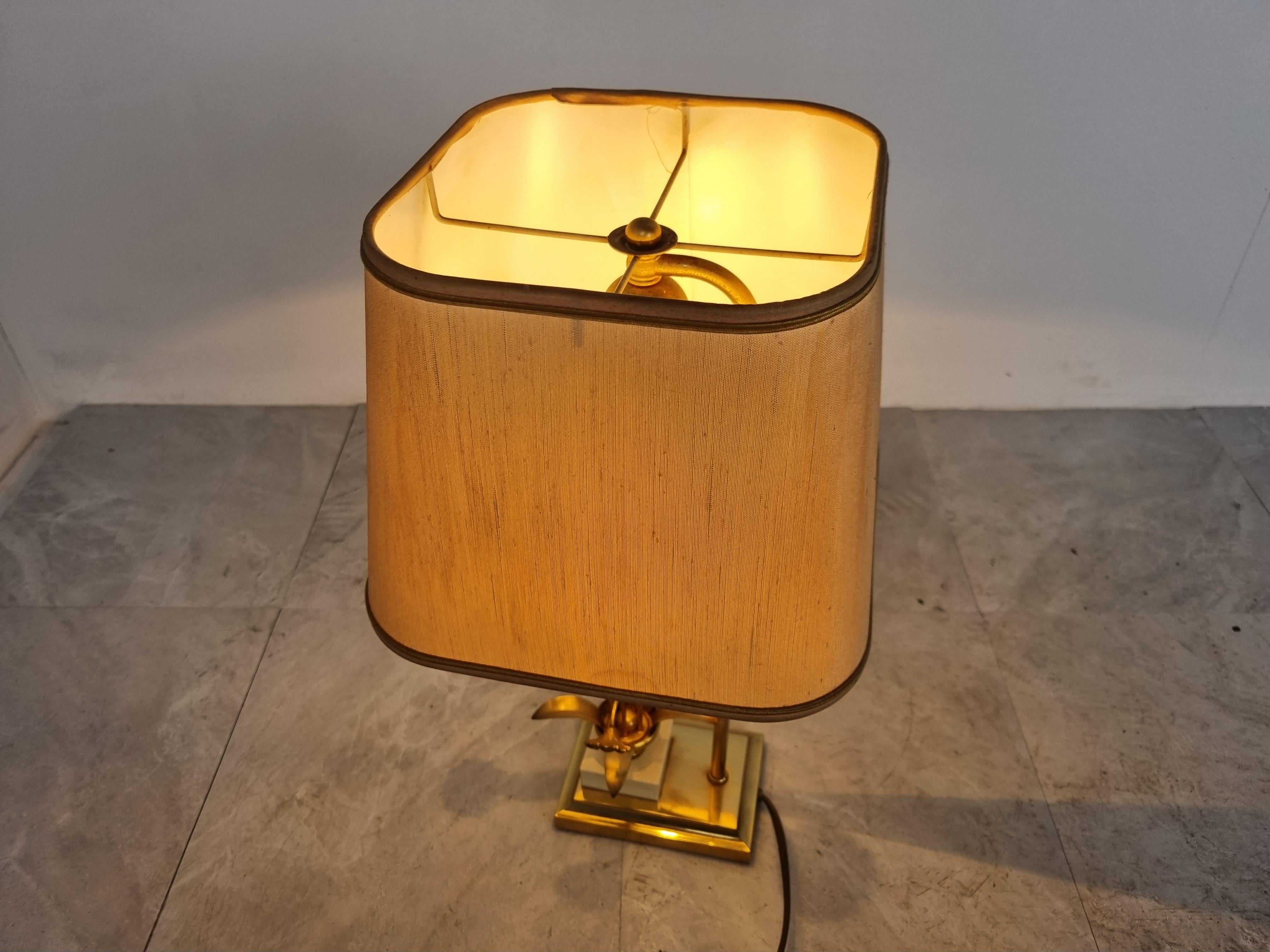 Vintage Brass Flower Table Lamp by Massive, 1970s For Sale 3