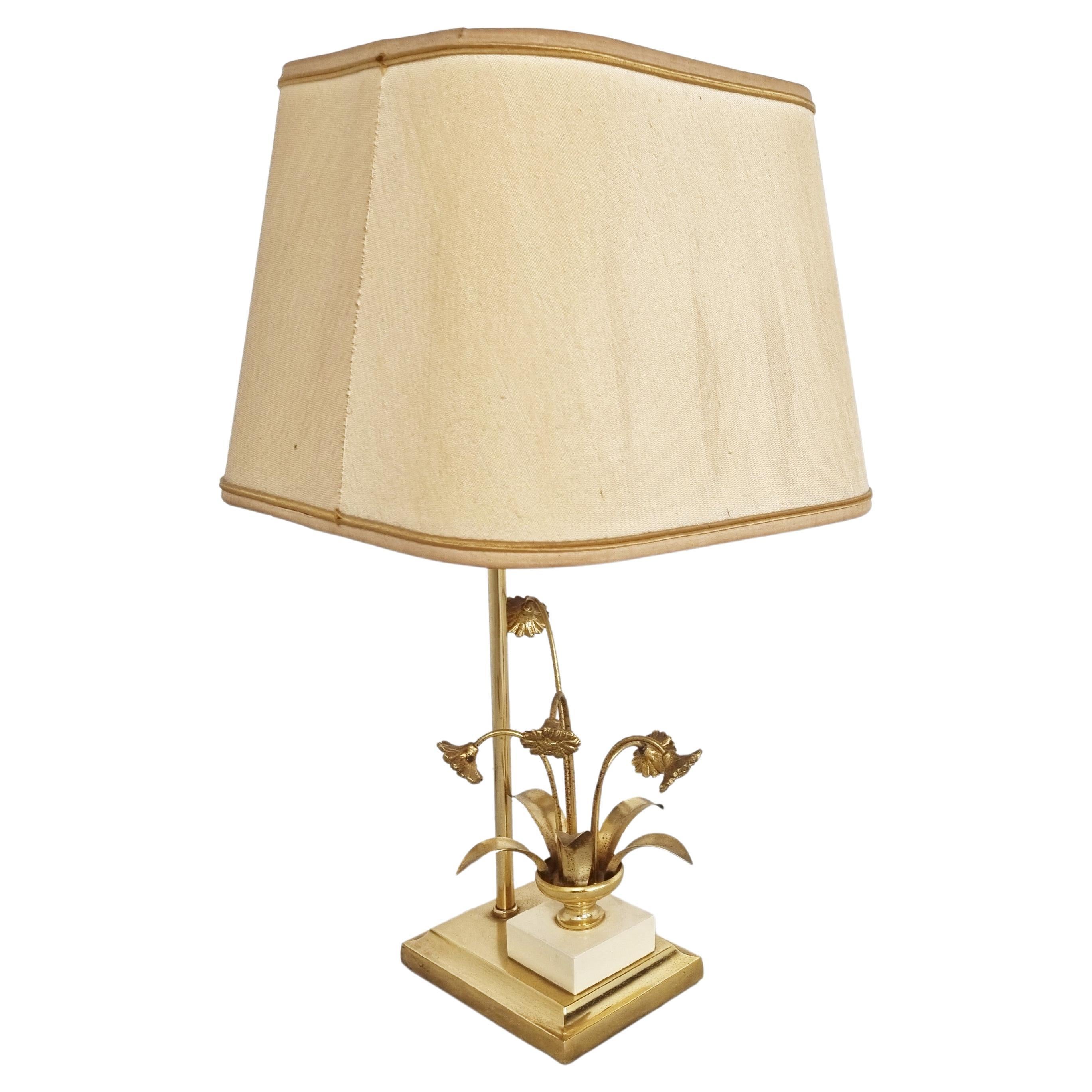 Vintage Brass Flower Table Lamp by Massive, 1970s