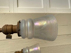 Vintage Brass Flush Mount Ceiling Fixture with Three Vintage Etched Glass Shades