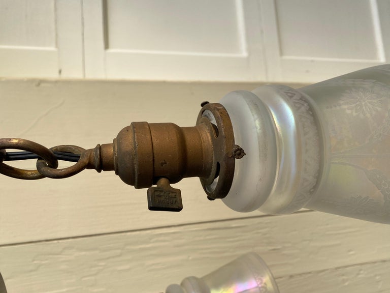 Vintage Brass Flush Mount Ceiling Fixture with Three Vintage Etched